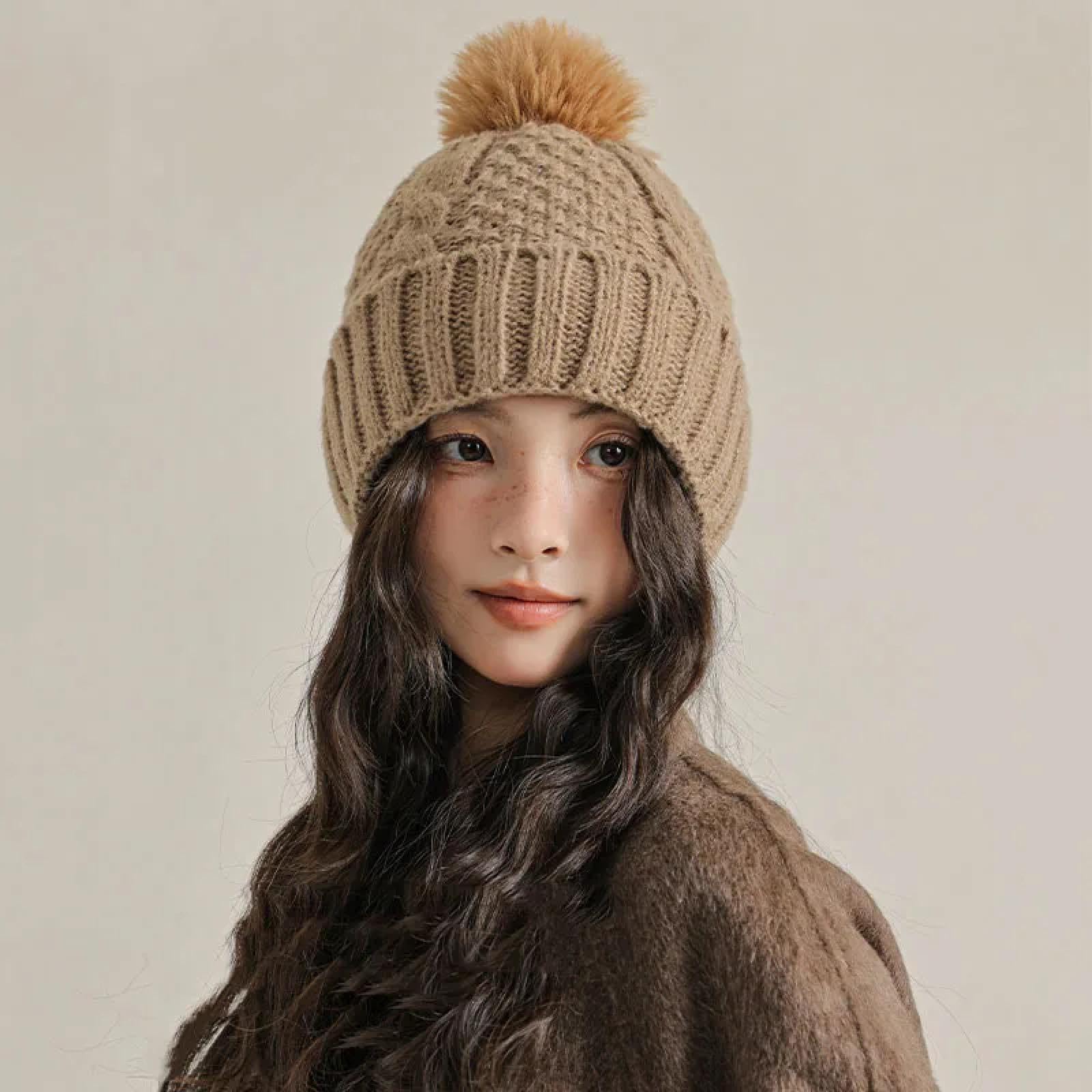 Casquettes Bonnets Chapeaux Bonnet Tricoté Bonnet Chapeau en Automne Et en Hiver, Les Chapeaux des Femmes sont Épais Et Chauds, Et La Planche Nue Montre Un Petit Visage