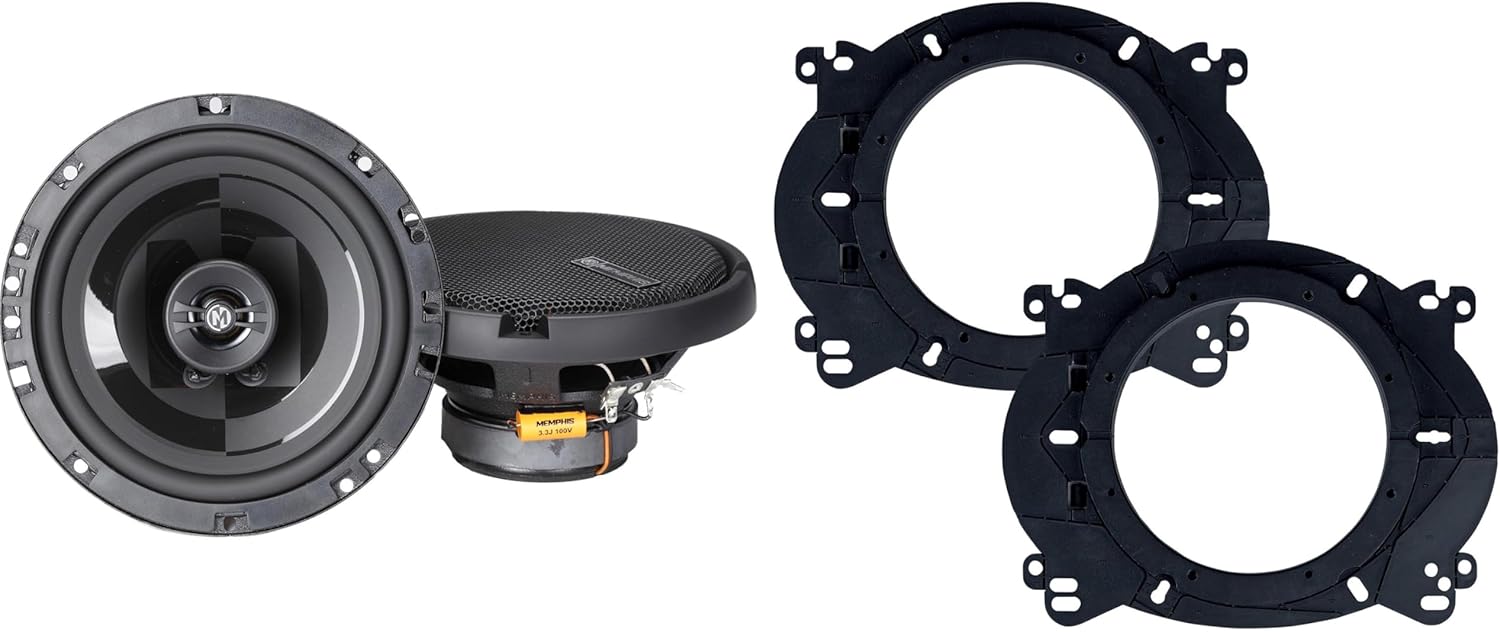 Memphis Audio PRX60S Power Reference Series 6.5" 2-Ohm Oversized Shallow 2-Way Speakers with Swivel Tweeters with OEMBKT60 Vehicle Specific 6 1/2"" Speaker Adaptors
