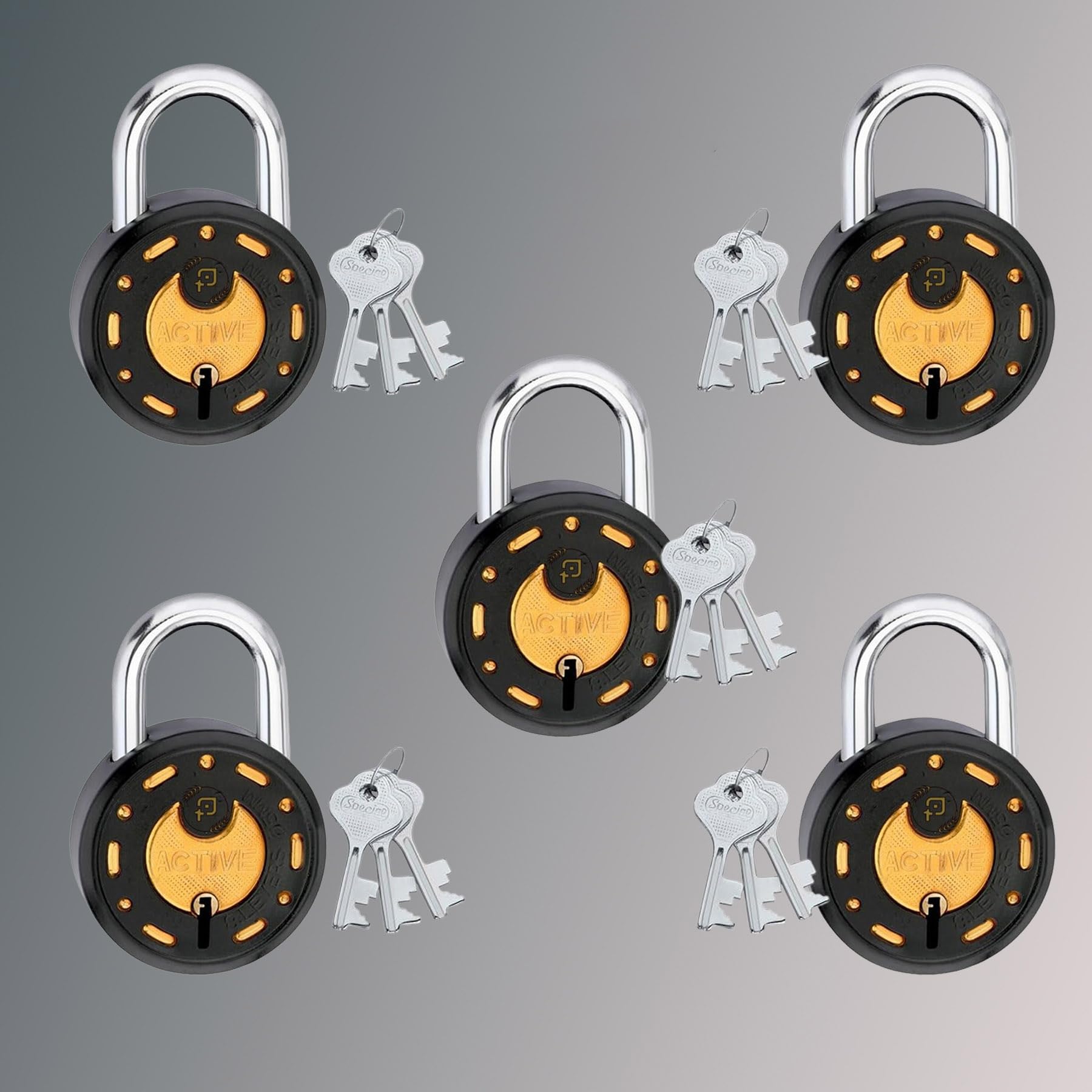 Azco Round Locks Small Size 50mm 9 Same Key with 3 Padlocks | 7 Levers Double Locking | Black Golden Finish | Lock and Keys for Home Door Gate Shop Shutter (Pack of 3) — Amazon image 10