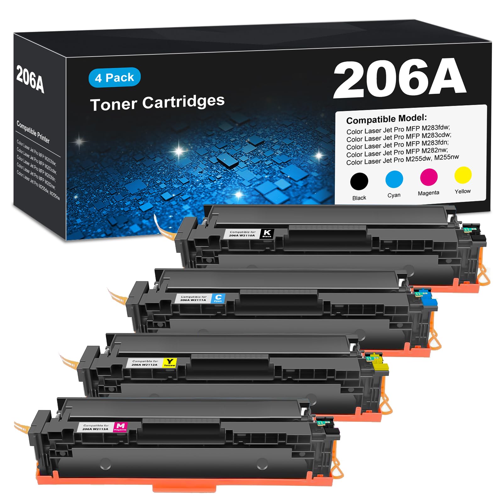 206A Toner Cartridges M283fdw M283cdw for HP 206A 206X Toner Cartridges 4 Pack, HP206A HP206X 206 Toner Cartridge Set for Color Laserjet Pro MFP