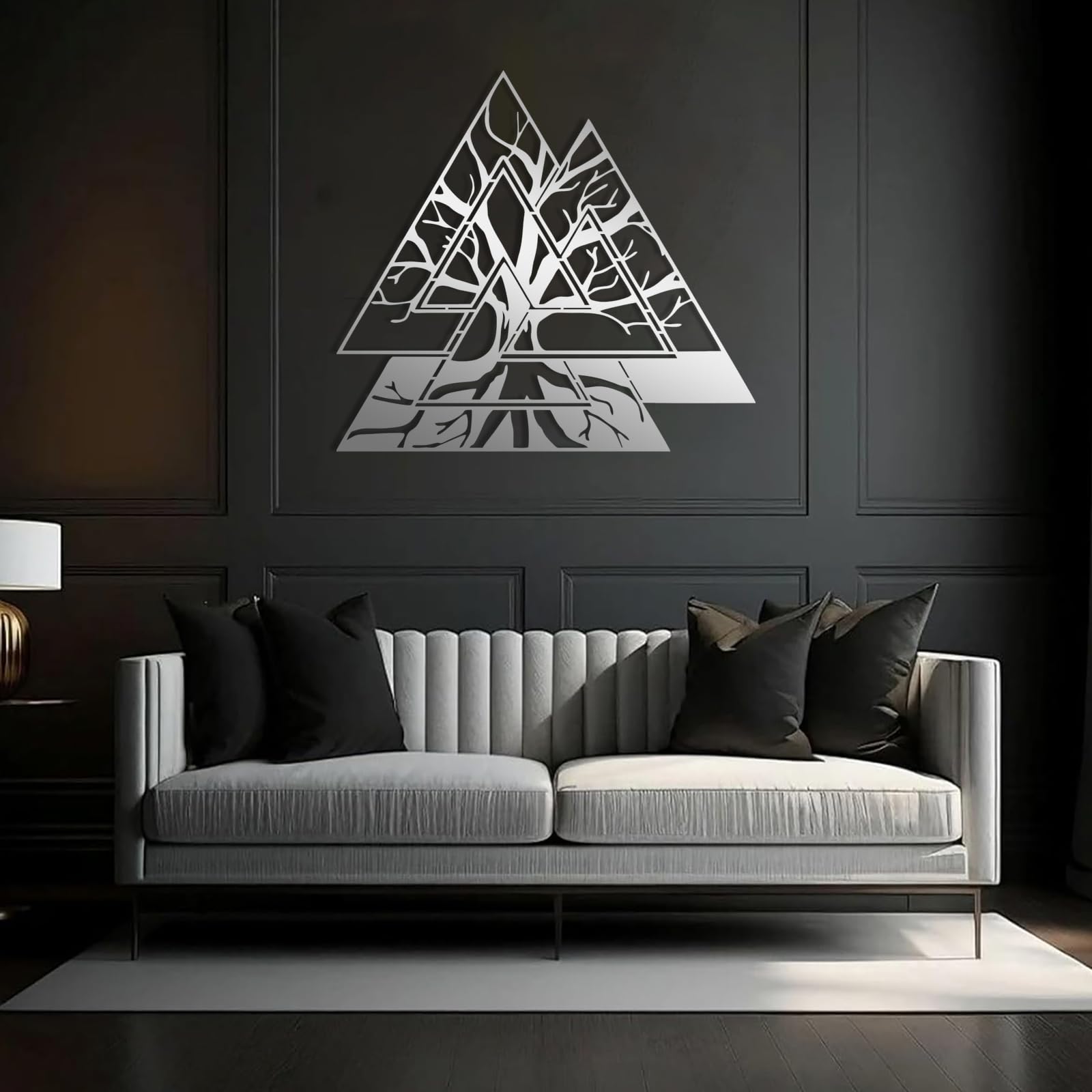 Wanddeko aus Metall, weißer Wikingerbaum, nordische heidnische Kunst, Moderne Skulptur für Wohnzimmer, Schlafzimmer, Flur und Treppenhaus, Natur-Wohndeko (Weiß 2)