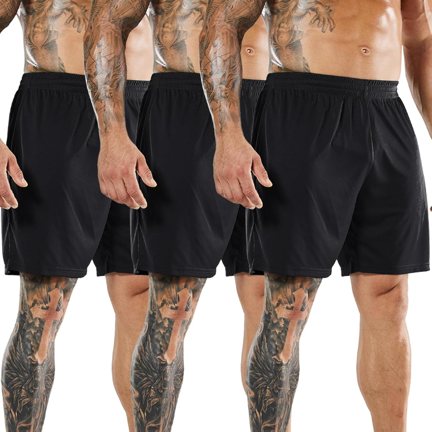 MIER Men's Soccer/Basketball/Athletic Shorts Without Pockets No Liner Running Workout Training, 3 Pack