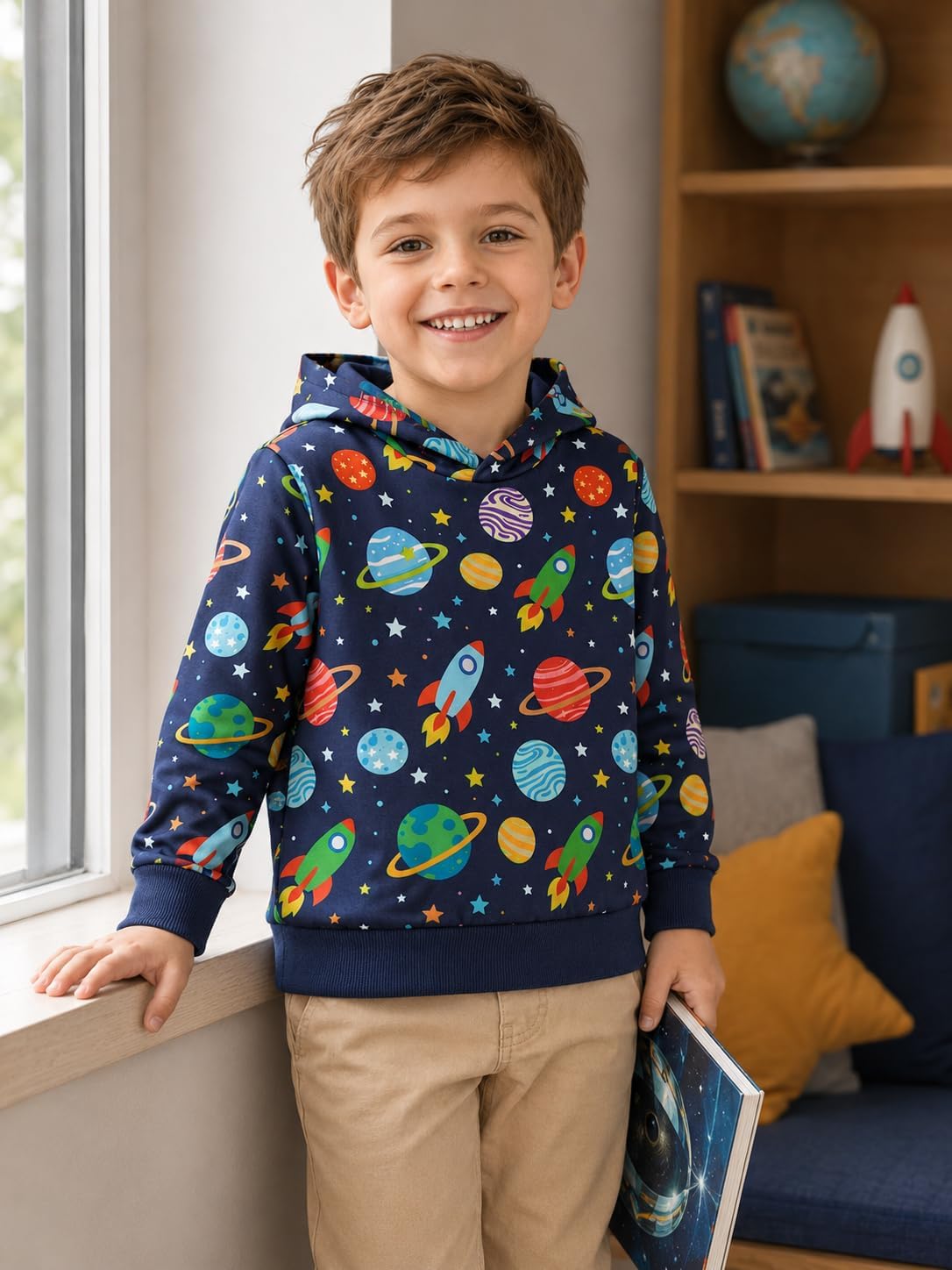 Toddler Boys Pullover Hoodie Truck Cartoon Print Sweatshirt Kids Long Sleeve Winter Shirt 2-7 Year