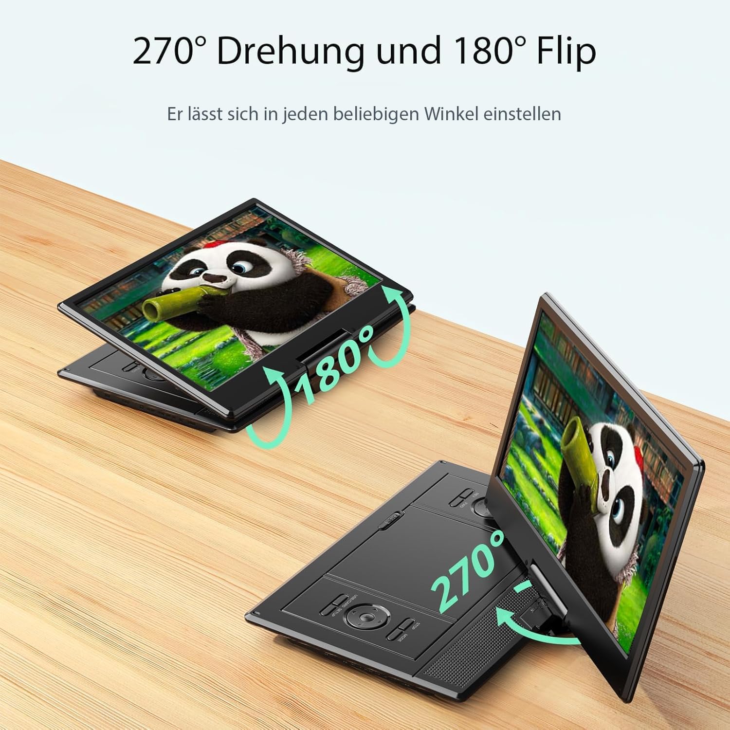 Yoton 16,9" Tragbarer DVD-Player mit 14,1" HD-Schwenkbildschirm für das Auto, 4-6 Stunden Akkulaufzeit, Intelligente Speicherwiedergabe, USB/SD-Unterstützung [Kein Blu-ray Support]