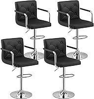 Vista 1 de VECELO Taburetes de bar, taburetes de bar ajustables, juego de 4, taburete de bar de altura de mostrador con respaldo y brazos, taburete de bar