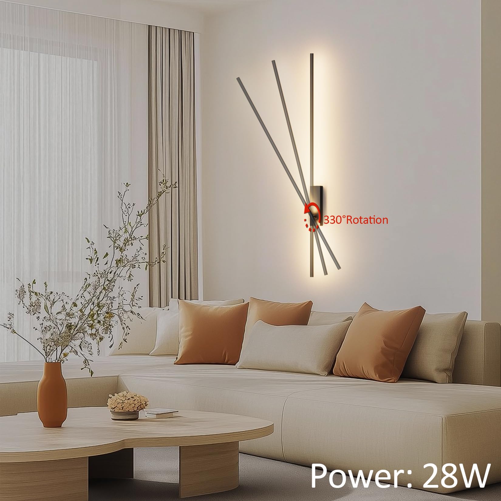 2 Stück LED Wandleuchte mit Fernbedienung Schwarz - 100CM, 28W 330° Schwenkbar, 3000K-6000K, mit Dimm- und Timing-Funktionen, für Wohnzimmer, Schlafzimmer, Flur, Küche