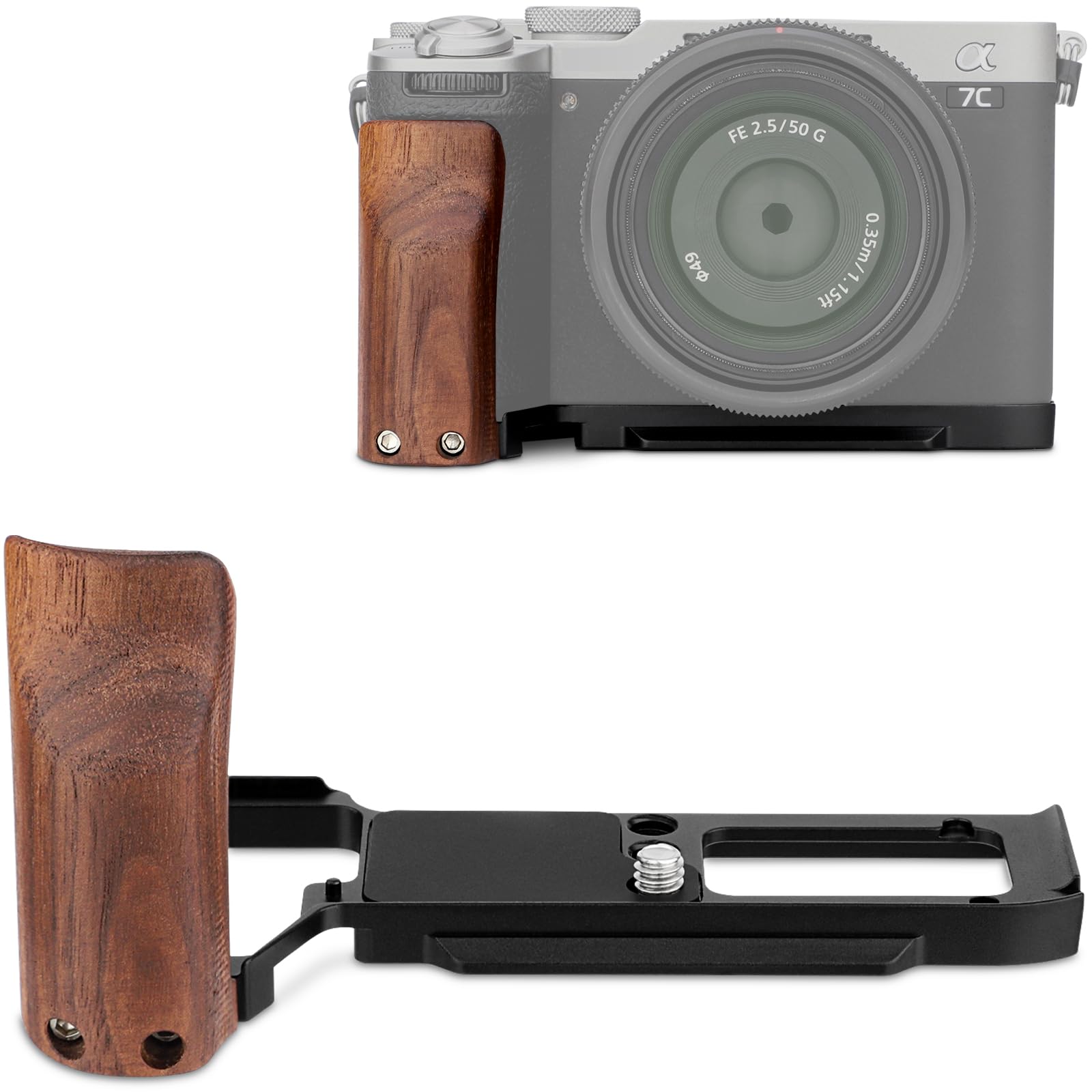 Leftfoto A7CR/A7C II Handgrip L-Shape Bracket with Wooden Grip for Sony A7CR/A7C2 Camera,with Built-in Bottom Arca Quick Release Plate,Ergonomic Retro