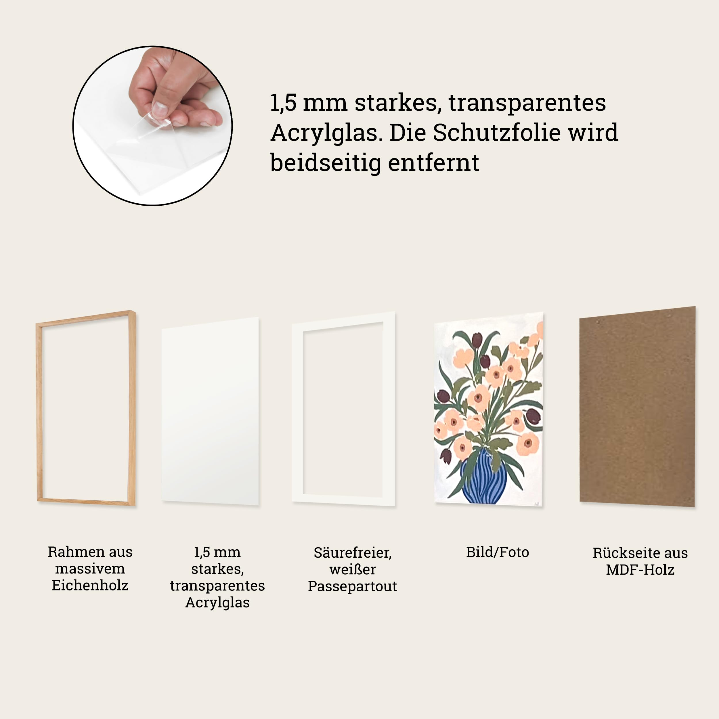 Set of 2 Bilderrahmen A3 Eiche - FSC-Zertifizierter Holzbilderrahmen mit Passepartout - Kratzfestes & Bruchsicheres Acrylglas - Premium Bilderrahmen Eiche für Hoch- und Querformat