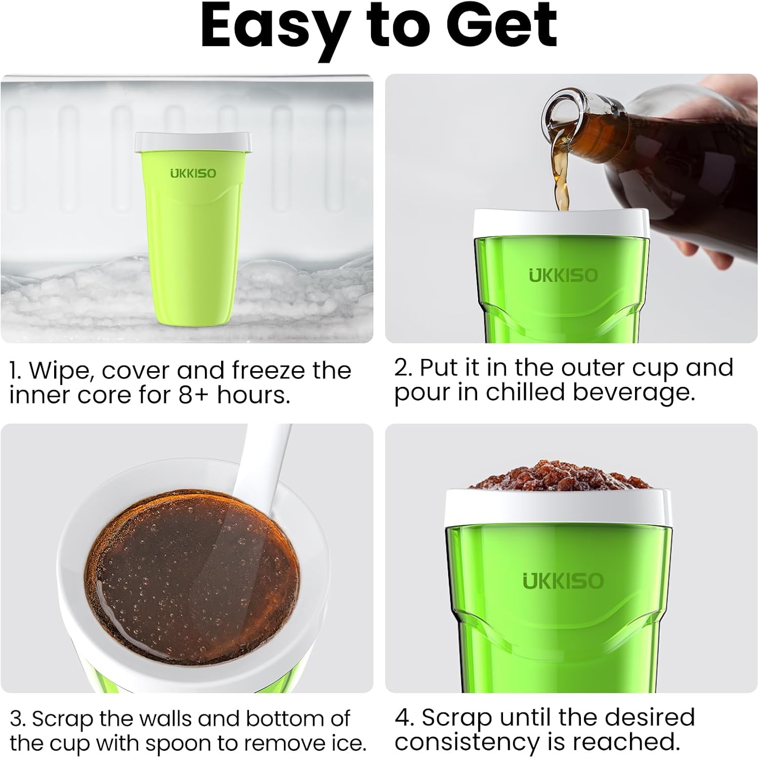 Slushie Maker Cup Slush and Shake Maker with Lid, DIY Slushie Cup with Freezer Core for Quick Frozen Homemade Single-Serving Slushie, Fruit Smoothies, and Milkshakes in Minutes, BPA-free, Green
