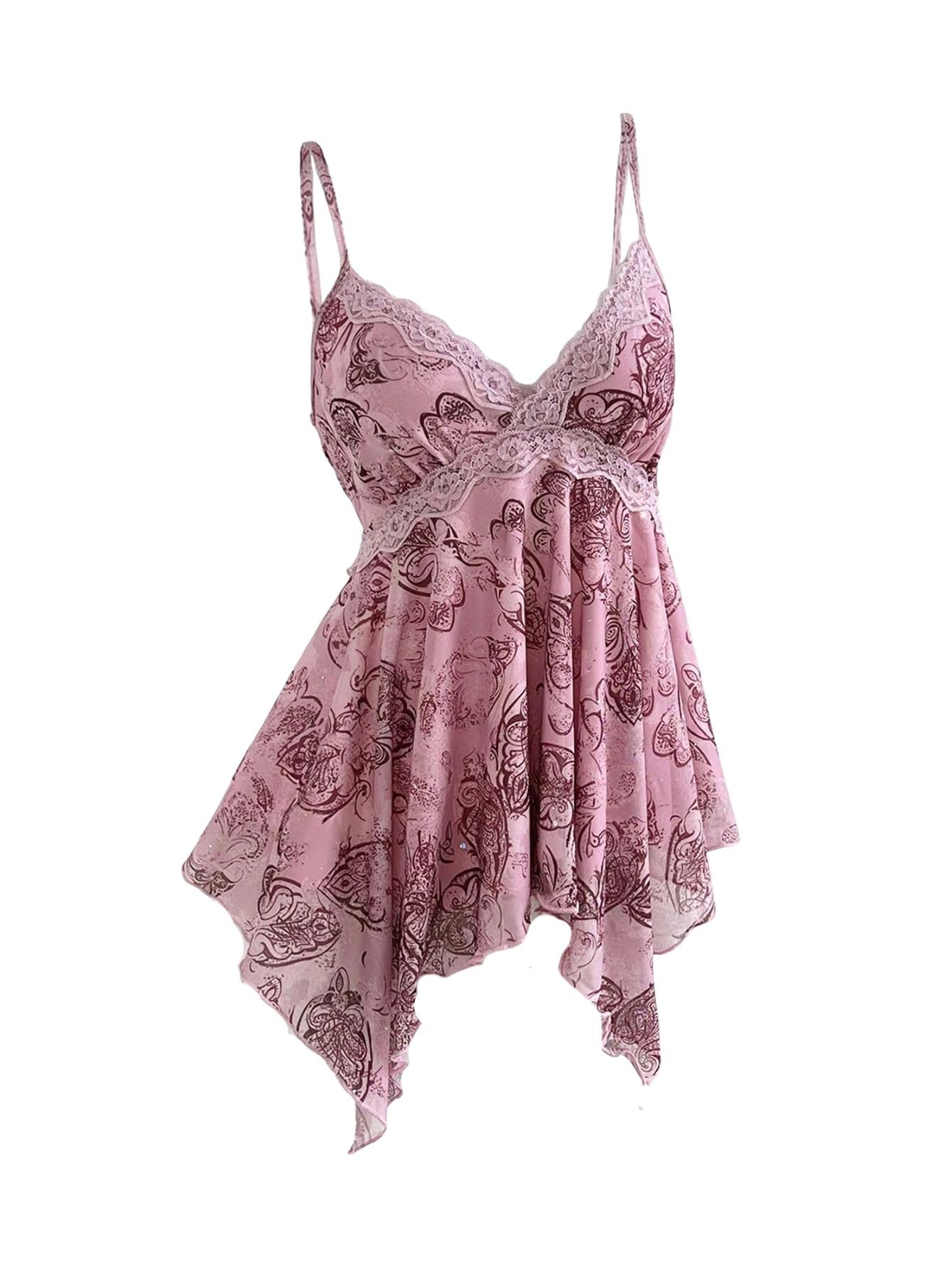 Verdusa Women's Y2K Tops Lace Sequin Ruffle Peplum Babydoll Going Out Shirt Small Pink