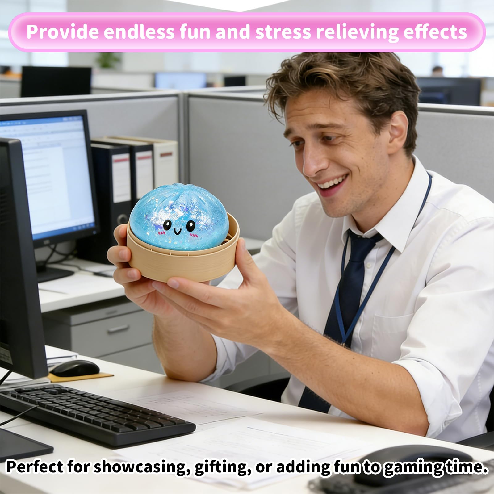 Photo 1 of 2026 New Dumpling Glitter Soft Box, Stress Relief, Soft Squeeze Decompression Dough, Dumpling Glitter Soft for Stress Relief (Transparent Blue)