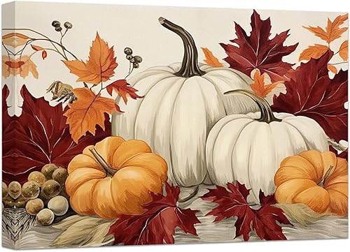 DOARTDO Lienzo decorativo de otoño para pared, diseño de hojas de otoño, diseño rústico de Halloween, decoración de pared enmarcada (16.00 x 24.00
