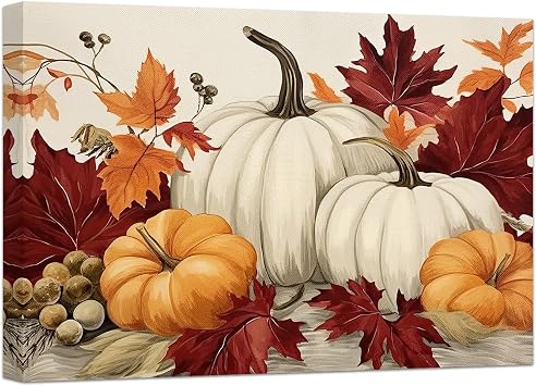 DOARTDO Autumn Canvas Wall Art Pumpkin Fall Leaf Pictures Thanksgiving Wall Prints Rustic Halloween Themed Wall Decor Framed 12.00" x 18.00", Pumpkin - 1