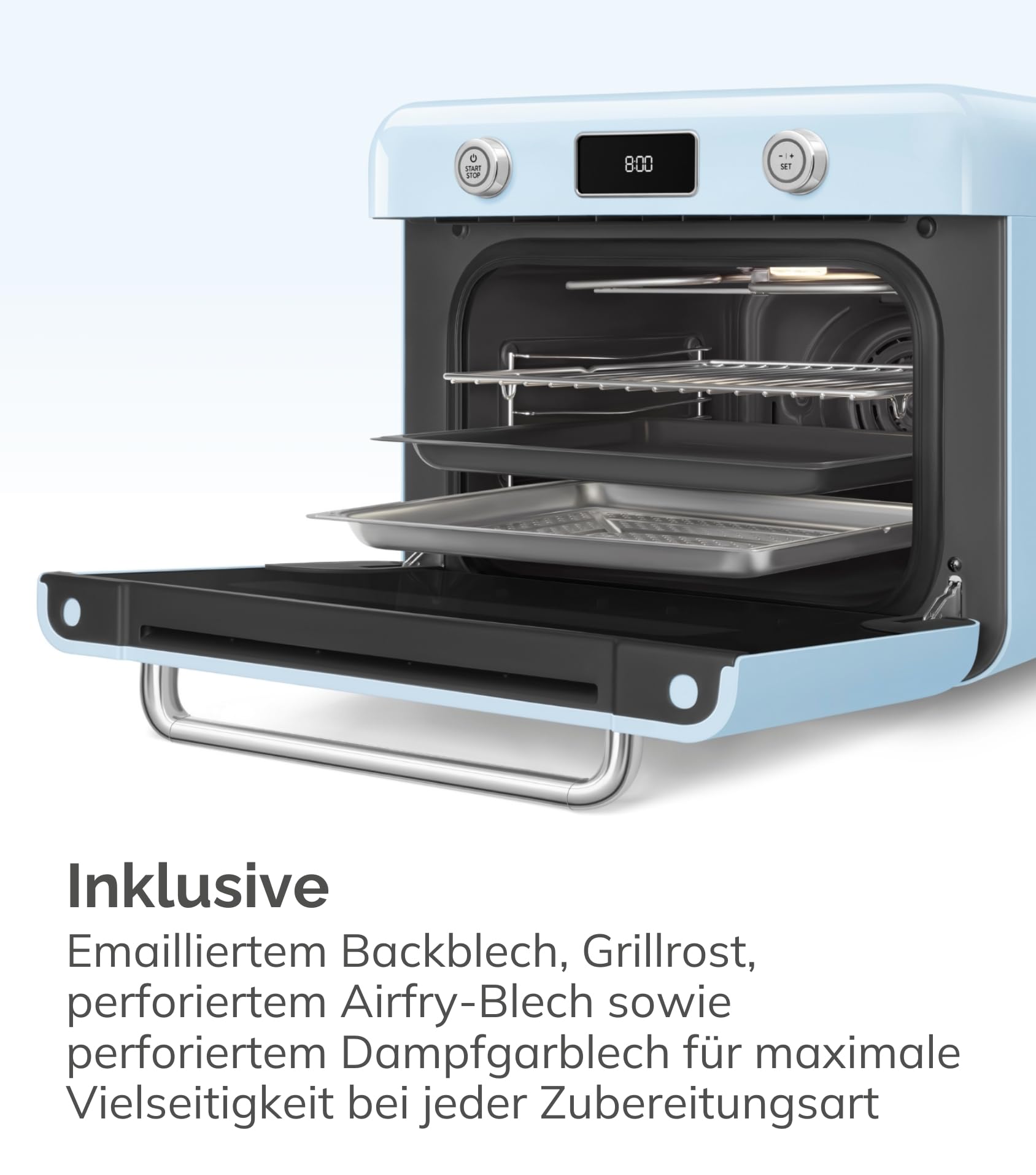 Smeg, COF01BLEU, Dampf-Kombibackofen, 10 Kochfunktionen, 33 automatische Rezepte, abnehmbarer Tank, Dampfgaren, Entkalkungsfunktion, 1800 W Leistung, Schwarz