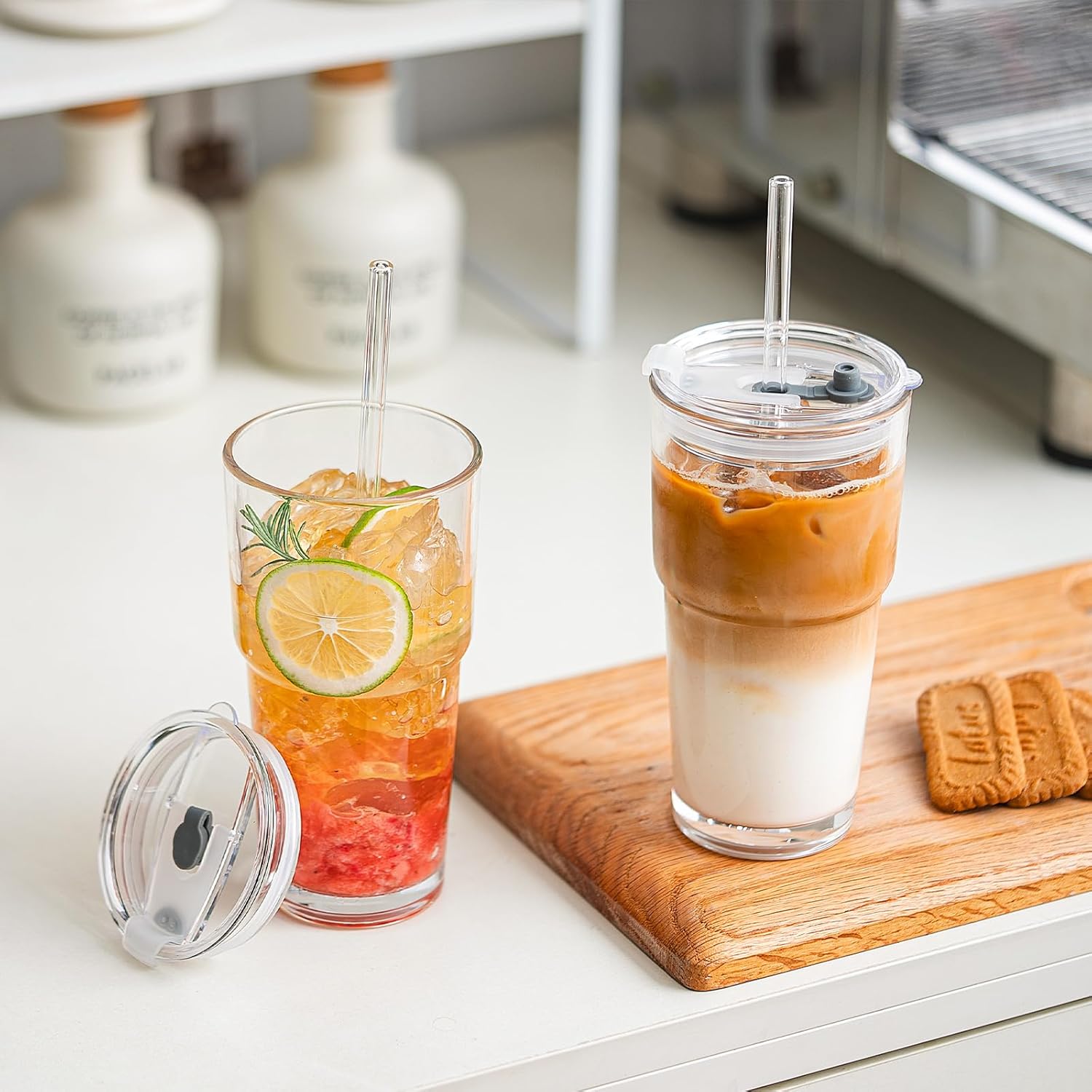 20oz Glass Tumbler with Lid and Glass Straw –Set of 2, Clear Reusable Iced Coffee Cup, Drinking Glass for Coffee, Tea, Juice, Smoothies – Durable & Elegant Glassware - Image 8