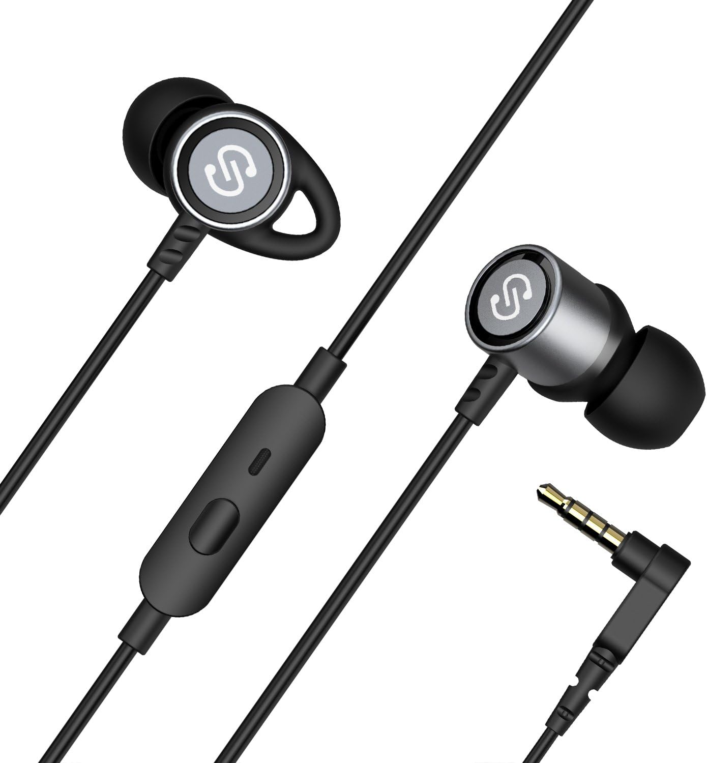 SoundPEATS In Ear Headphones B30 New Stereo Bass Sports Earphones Noise Isolated Earbuds In-Line Control Built in Mic for iPhone Android Smartphones iPod iPad Mp3 Mp4 players All 3.5mm Devices -Black