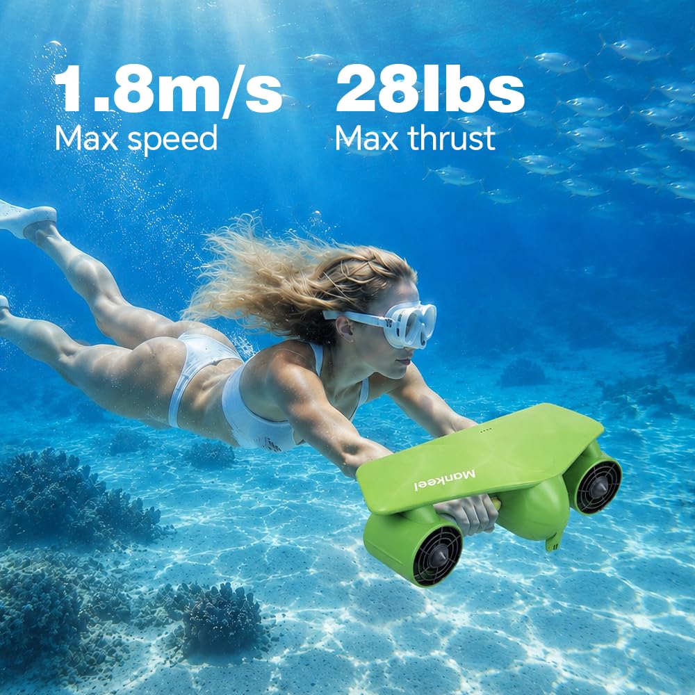 Underwater Scooter - Sea Scooter with Action Camera Mount, Child Lock, Max Speed 1.8 m/s, Diving Depth 50 m, Waterproof Dual Motors for Sports, Pool, Diving, Snorkeling for Adults and Teens