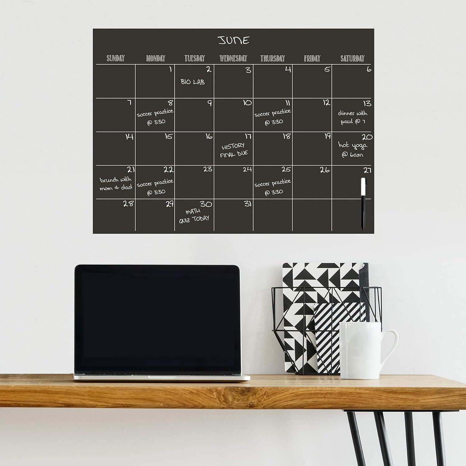 WallPops WPE0981 Matte Monthly Calendar, Black