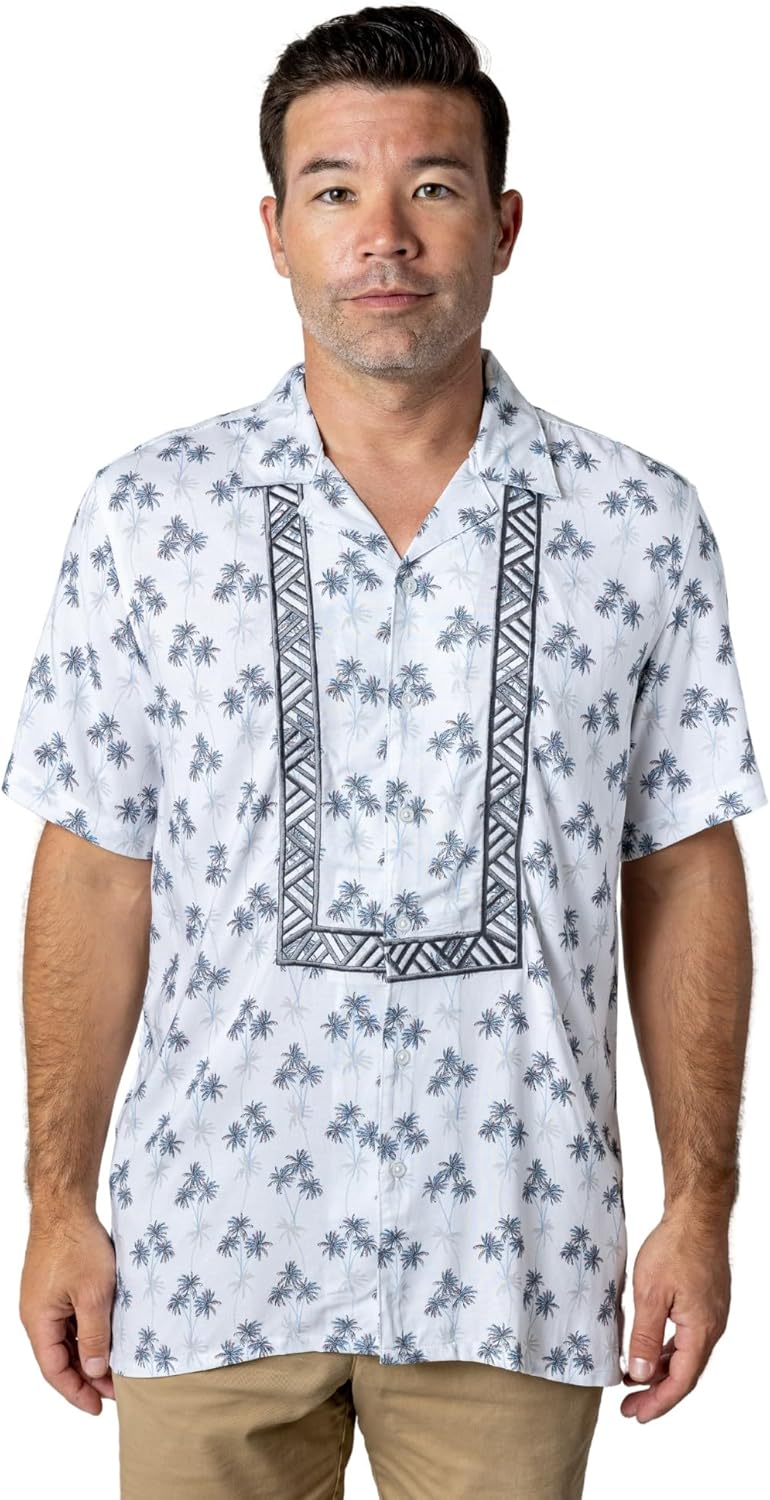 MH02 - Hawaiian Barong Palms - Short-Sleeve Polo Barong Tagalog Gray