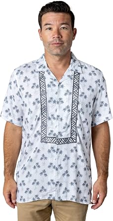 MH02 - Hawaiian Barong Palms - Short-Sleeve Polo Barong Tagalog Gray