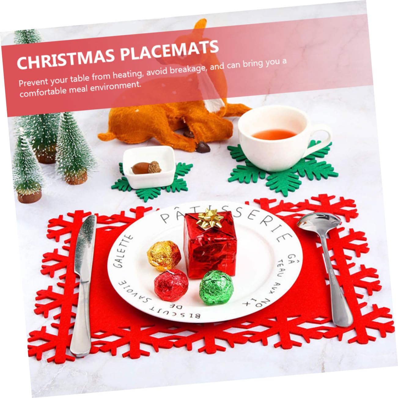 ABOOFAN Lot De 3 Sets De Table De Noël Chemin De Table Flocon De Neige Nappe Décorative pour La Décoration Intérieure 4 Pièces X 3