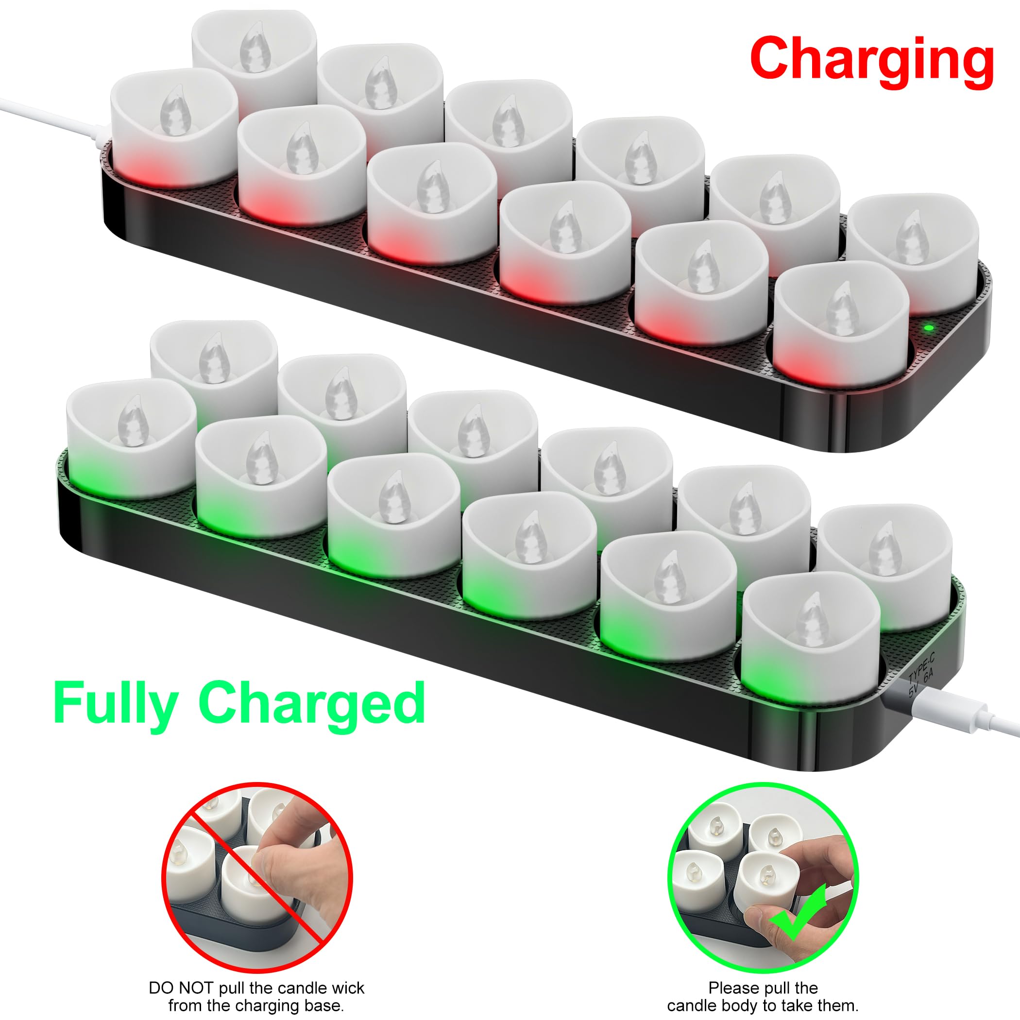 daphomeu 12 lumini a LED ricaricabili con telecomando e funzione timer, stazione di ricarica magnetica, funzionamento 100 H+, candele elettriche tremolanti per decorazioni natalizie e decorazioni da