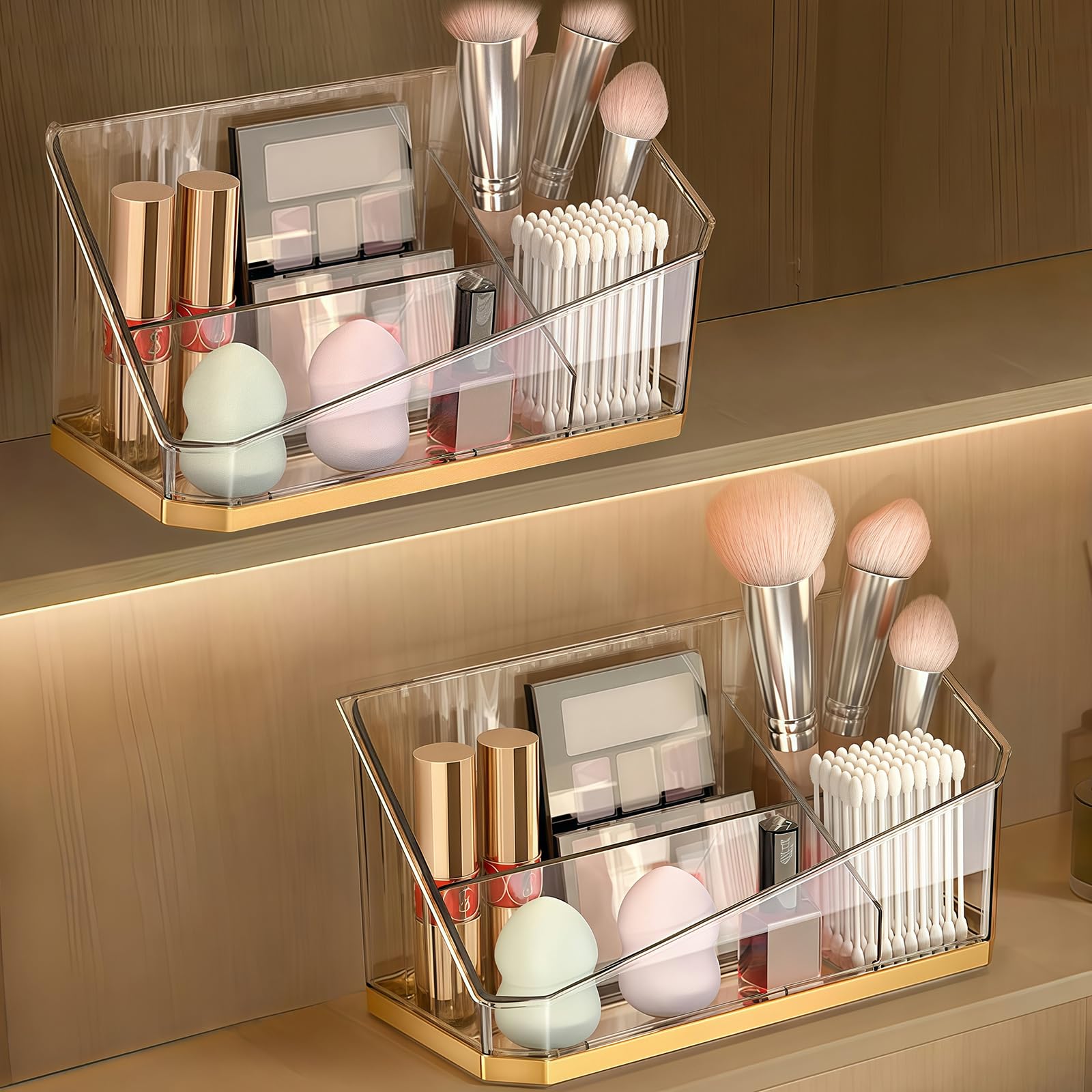 HARLIANGXY Spiegelschrank Organizer Innen, 2 Stücke Badezimmerschrank Aufbewahrung Box, Kunststoff Make up Organizer, Kosmetik Organizer Schrank, Schminktisch Behälter mit Verstellbaren Trennwänden Kosmetik