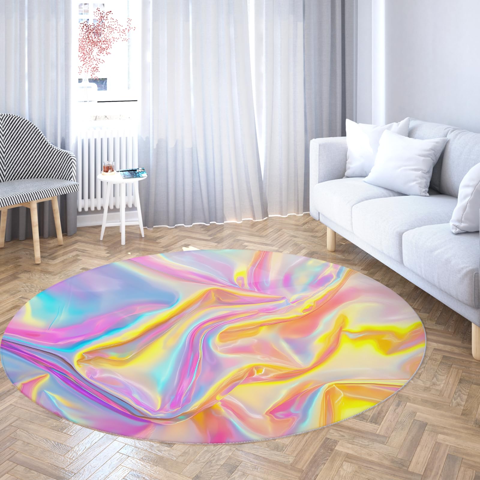 Tapis doux arc en ciel au design abstrait et finitions soignées