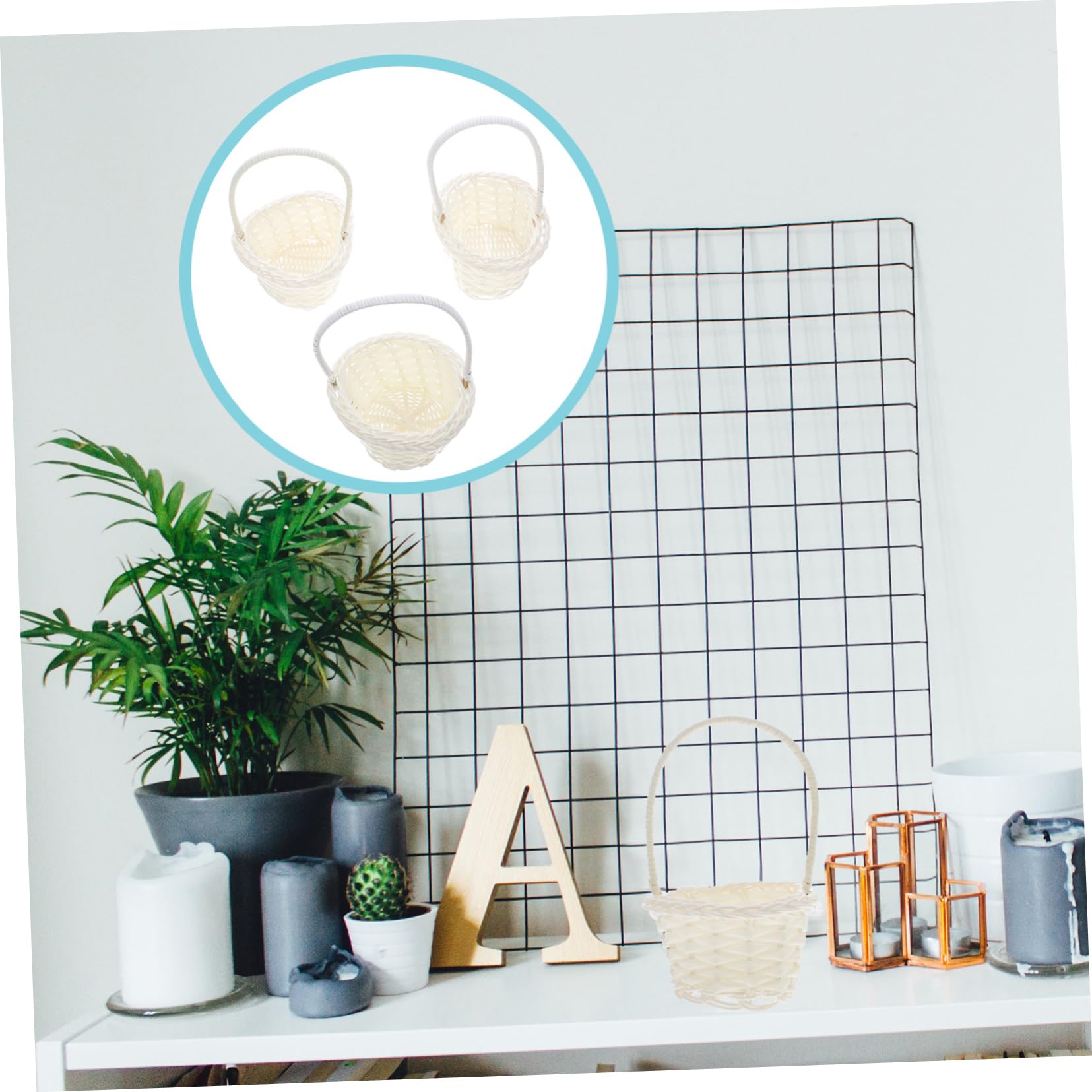 NAMOARLY 3 Pcs Rattan Basket Mini Woven Baskets Small Basket with Handle Candy Baskets for Mini Fruit Baskets Storage Baskets Basket for Favors White Plastic Rattan