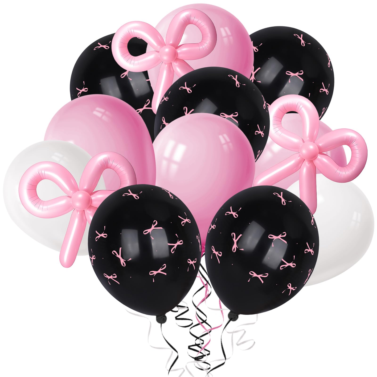 FYSUIMU Pink Bow Balloon Party Decorations Bow Coquette Latex Balloons 12 Inch Pink Black Bowknot Balloon with Ribbon for Wedding Birthday Baby Shower