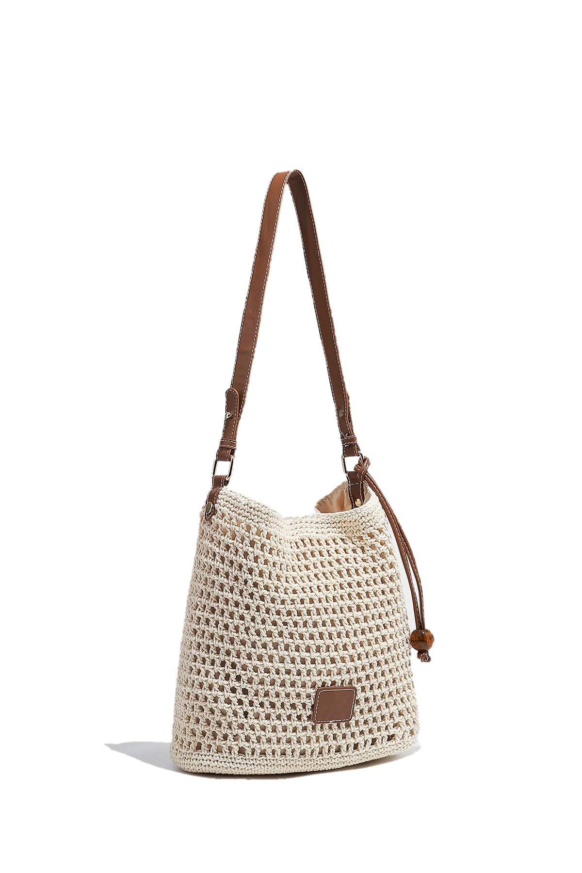 Women Small Cotton Crochet String Bag Handwoven Summer Beach Tote Bag Knitted Vacation Hobo Purse Bohemian Shoulder Handbag
