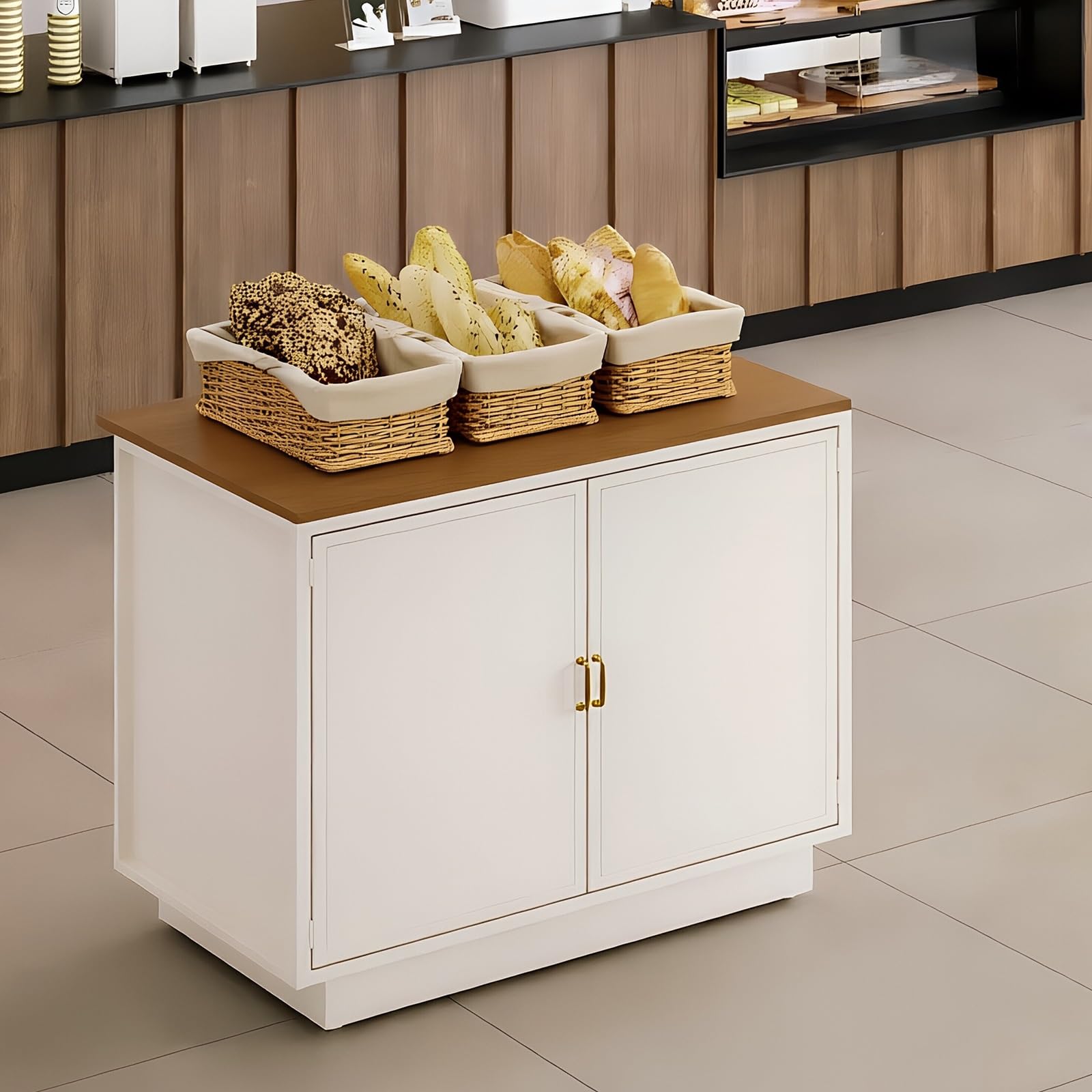Zf9tBw5sH Unità cucina ad isola Armadietto portaoggetti a doppia anta for cucina con isola della fattoria piano di lavoro in legno