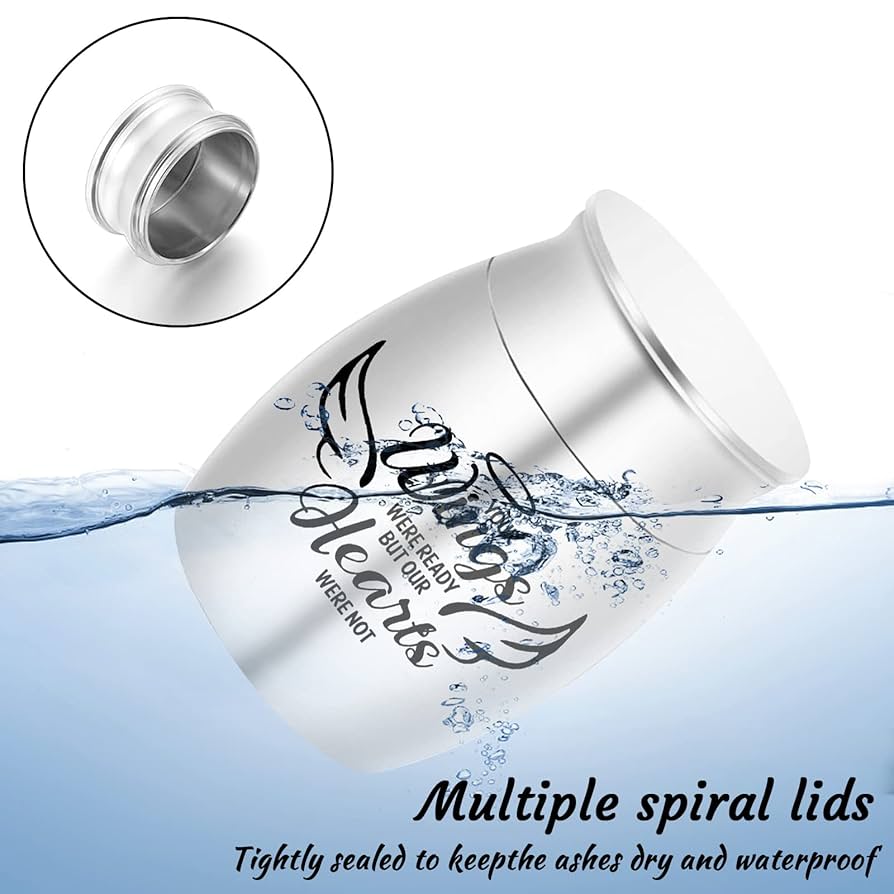 Light Blue With Silver Angel Wings Cremation Urn For Human Ashes - Urns