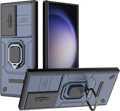Funda protectora para Samsung Galaxy S23 Ultra con cubierta deslizante para cámara, grado militar, a prueba de golpes, resistente, con función atril