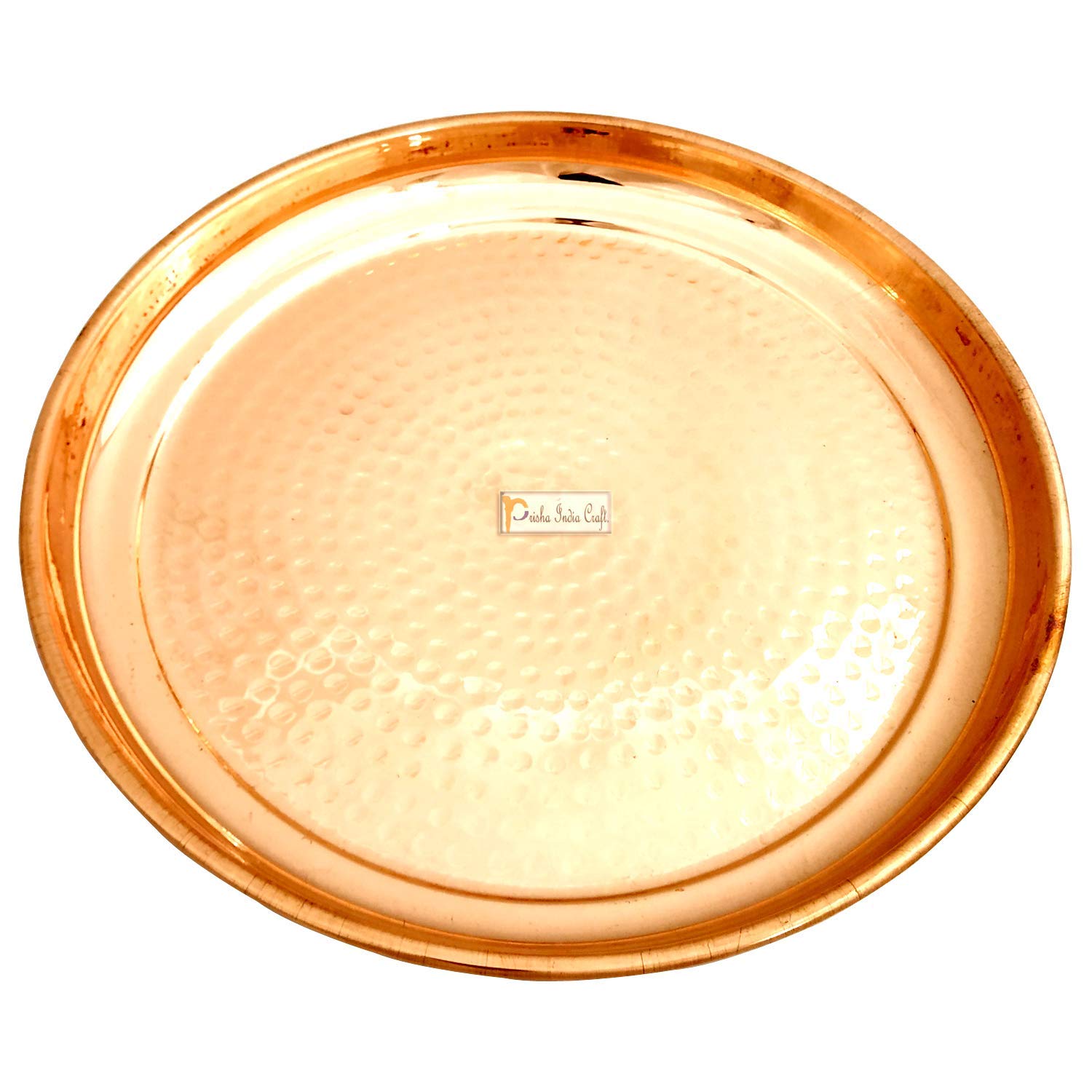 Prisha India Craft Pure Copper Hammered Serving Dinner Thali Plate, Serveware & Dinnerware, Diameter 11.50'' Inch