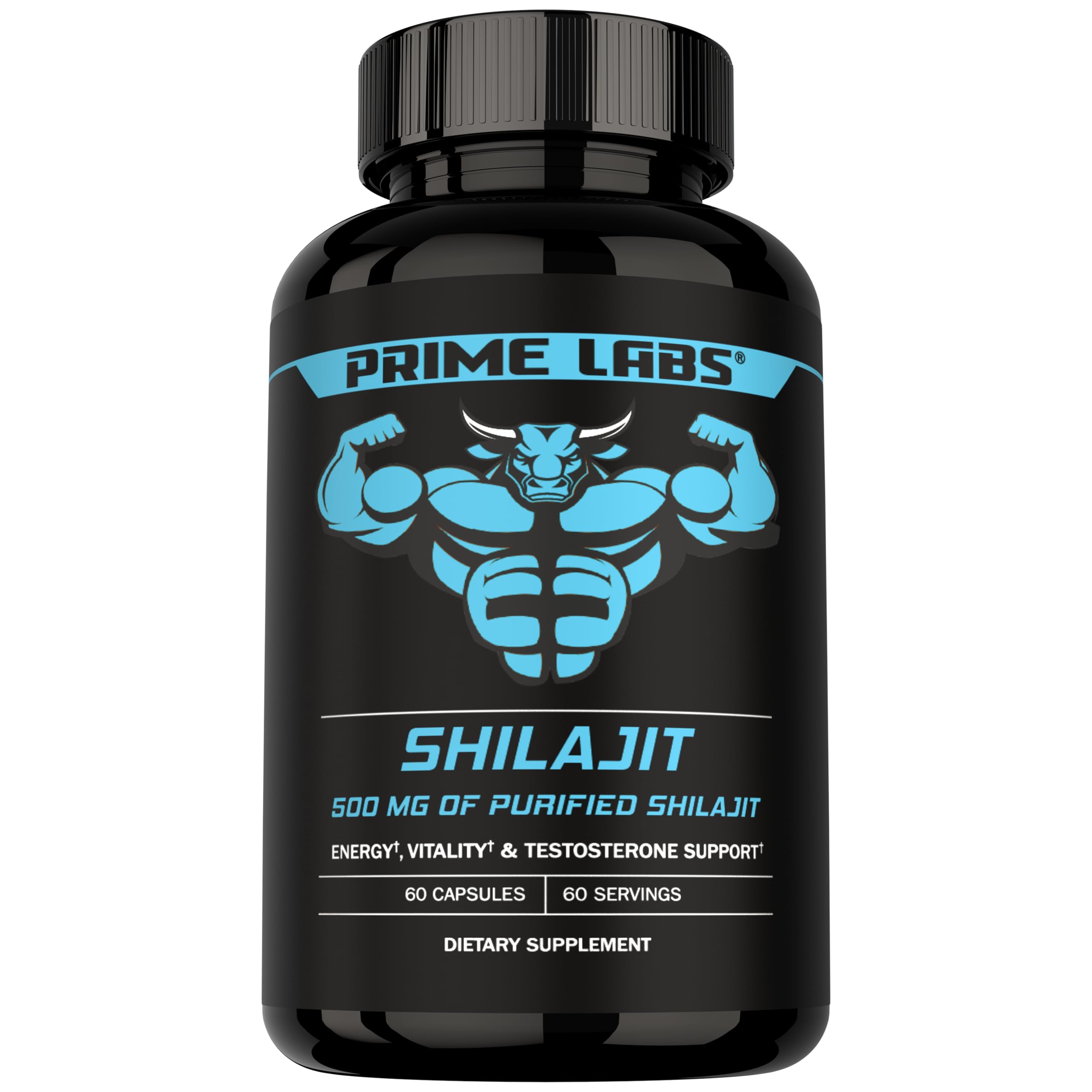 Prime Labs Shilajit Capsules for Men - 500mg Himalayan Shilajit (20% Fulvic Acid) - Energy, Vitality, Testosterone Support - Third-Party Tested, Made in the USA, Non-GMO - 60 Count, 60 Servings