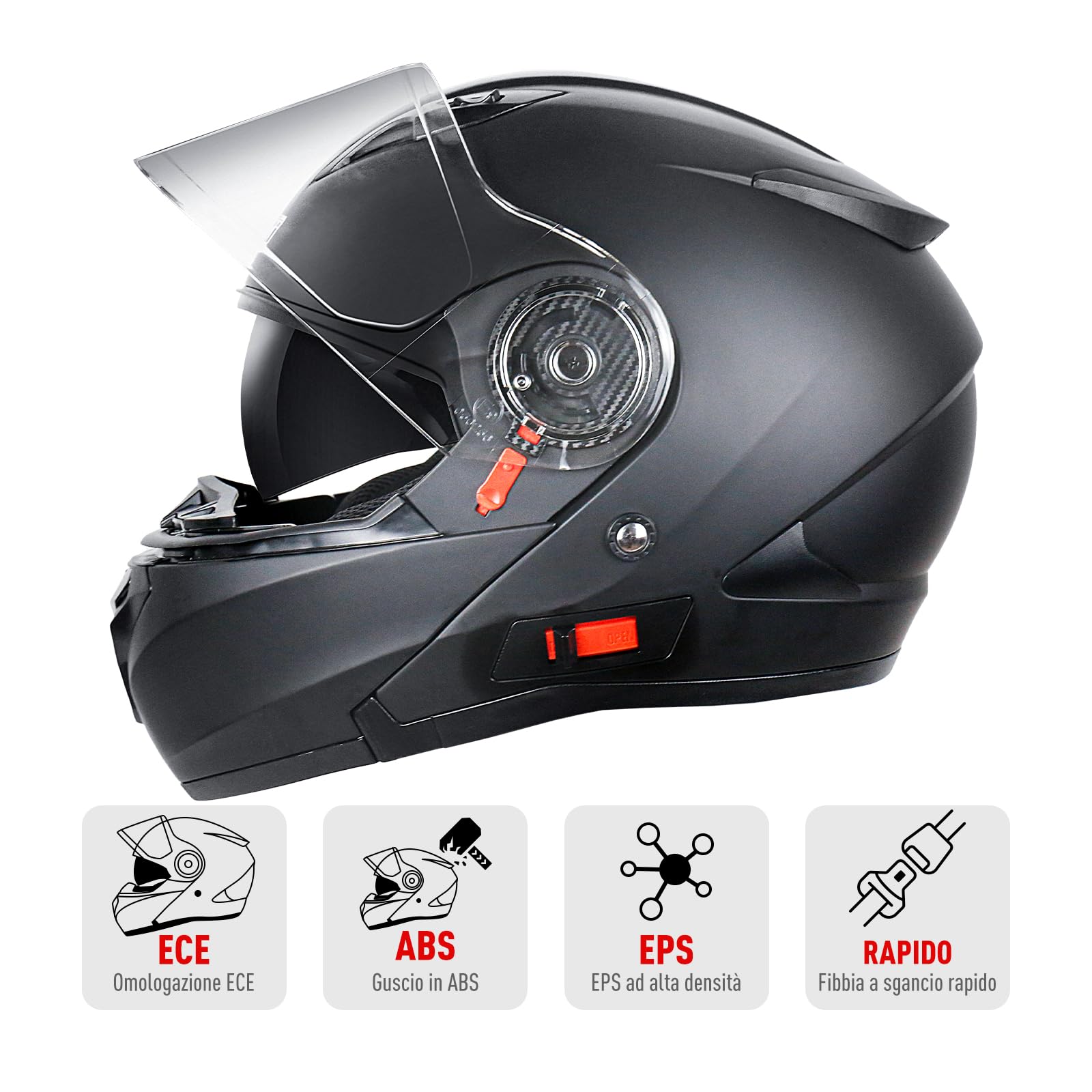 NENKI Casco Integrale Casco Modulare Flip-up, Casco Moto Modulare con Doppia Visiera Parasole Omologato ECE 22.06 per Uomo & Donna