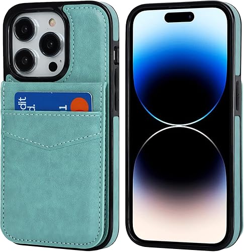 Miniatura 3 de KIHUWEY Funda compatible con iPhone 14 Pro con soporte para tarjeta de crédito, cierre magnético de cuero de alta calidad, función atril, funda