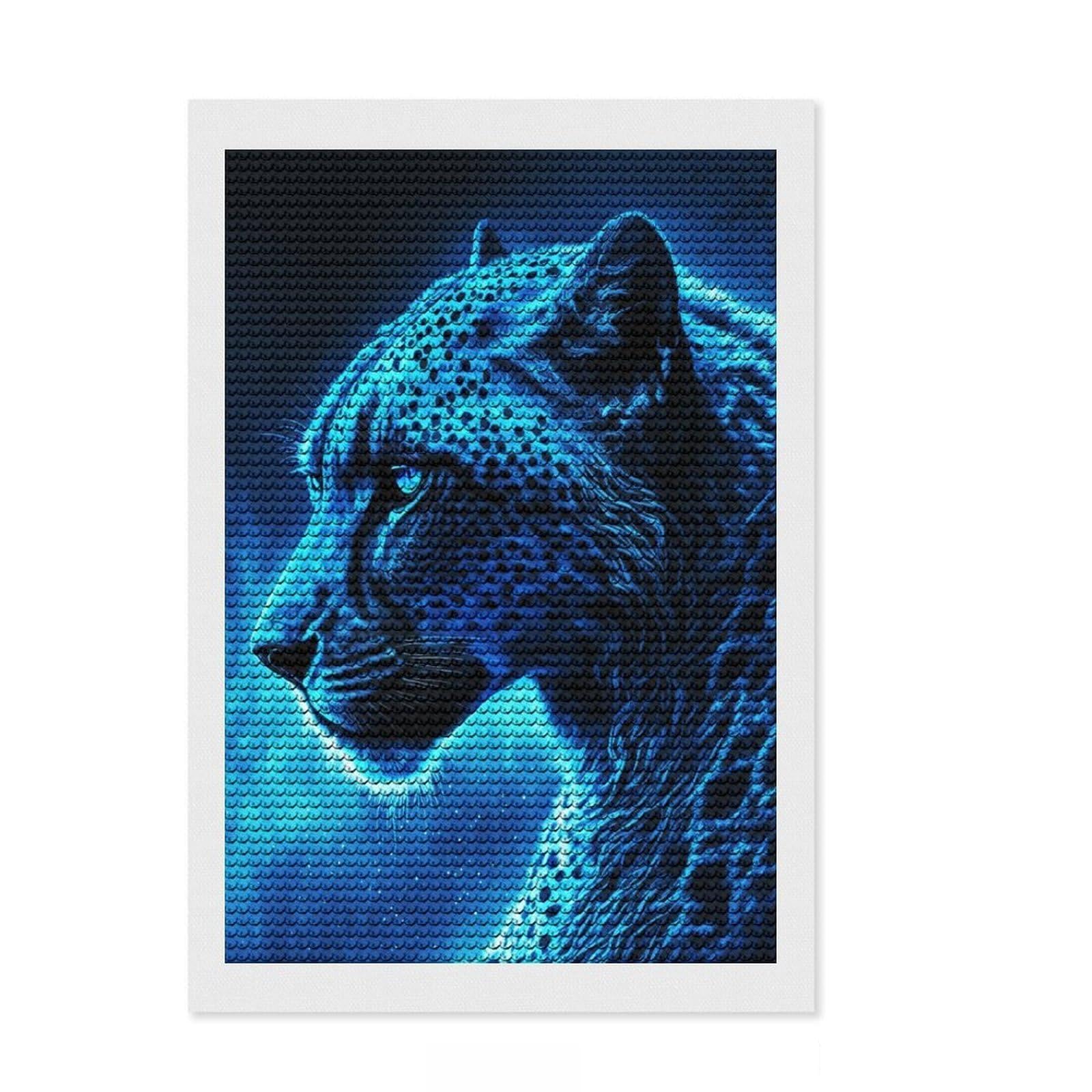 Junmoney Leopard Blue Effect Diamond Art Canvas 8"x12", for Teens, Enjoyable At-Home Hobby, Office Decor, Gift Idea, Pleasing Wall Art Project