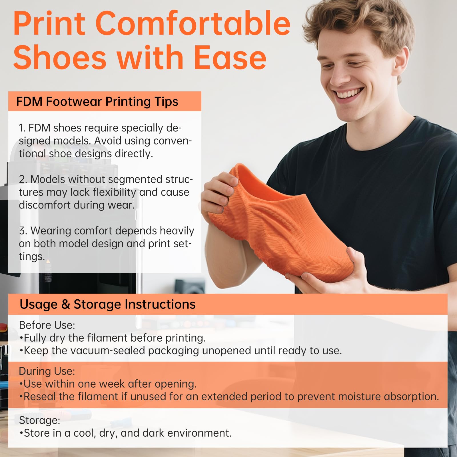 BIQU MorPhlex TPU Filament pour imprimante 3D Orange