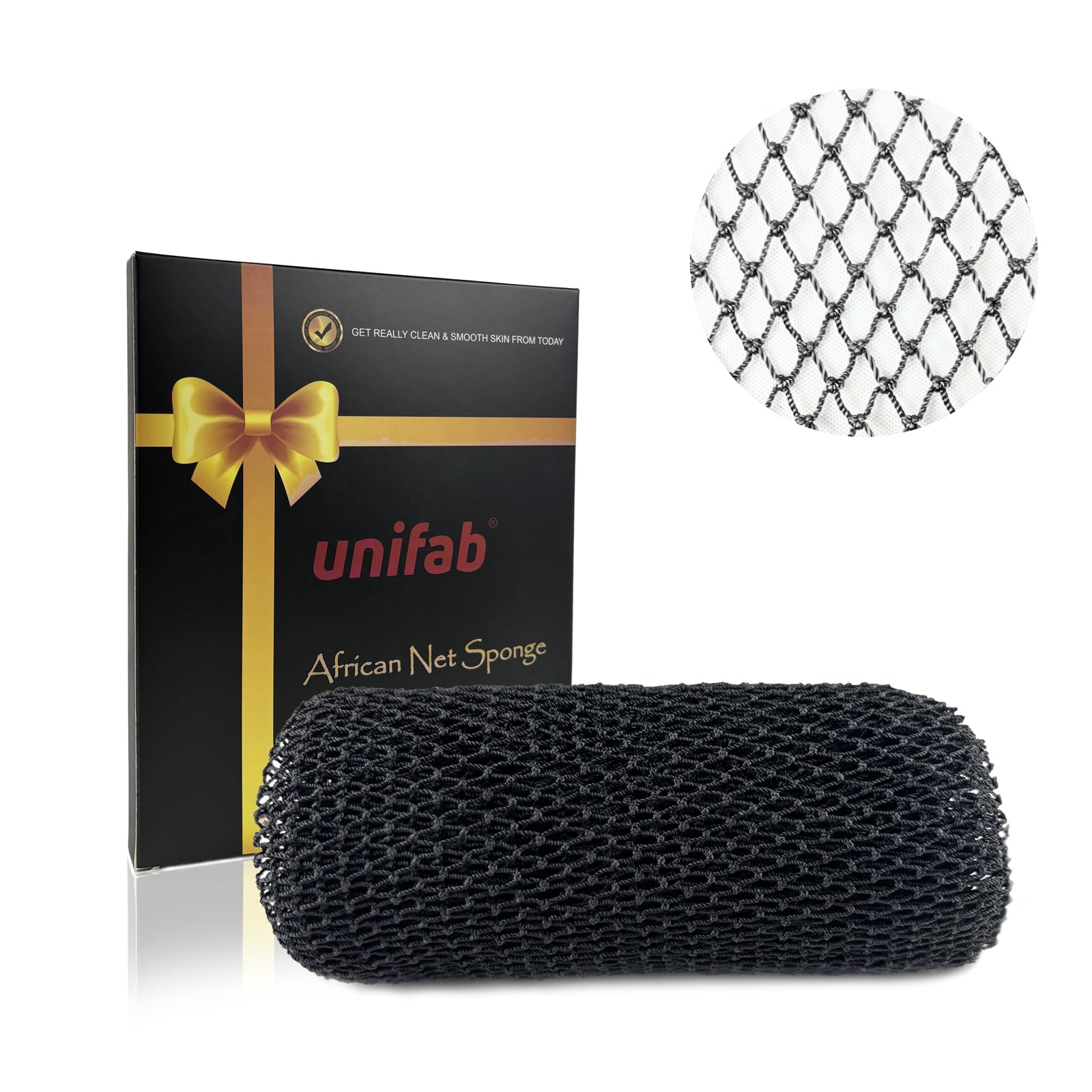 Unifab African Net Sponge - Authentic Real African Exfoliating Bath Sponge Wash Cloth for Shower - Black