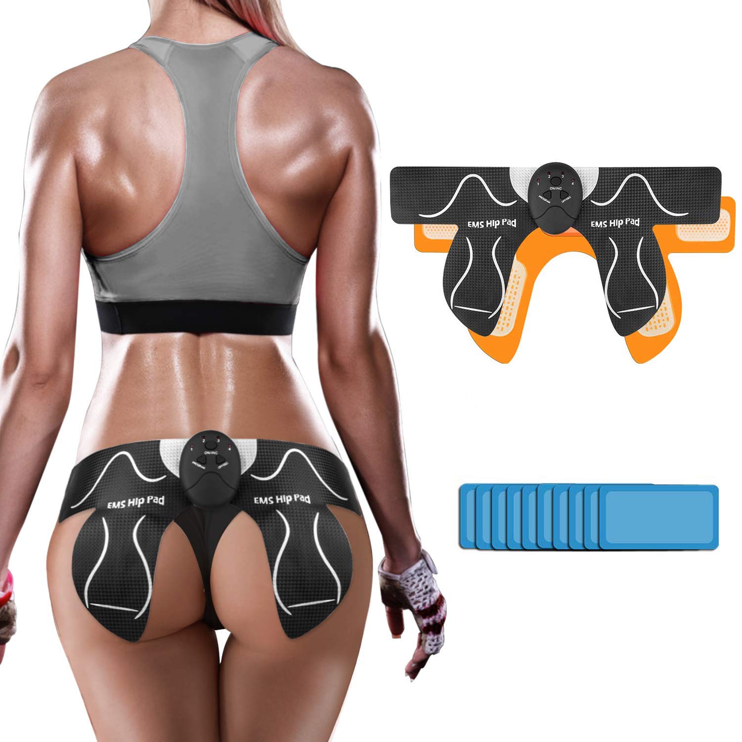 MOICO Butt Hip Trainer, 2020 Upgrade Muscle Toner Fitness Training Gear with 10 Pcs Free Gel Pads, Home Office Excercise Equipment, Ab Trainer Workout Equipment Electric Machine for Women Men Mom