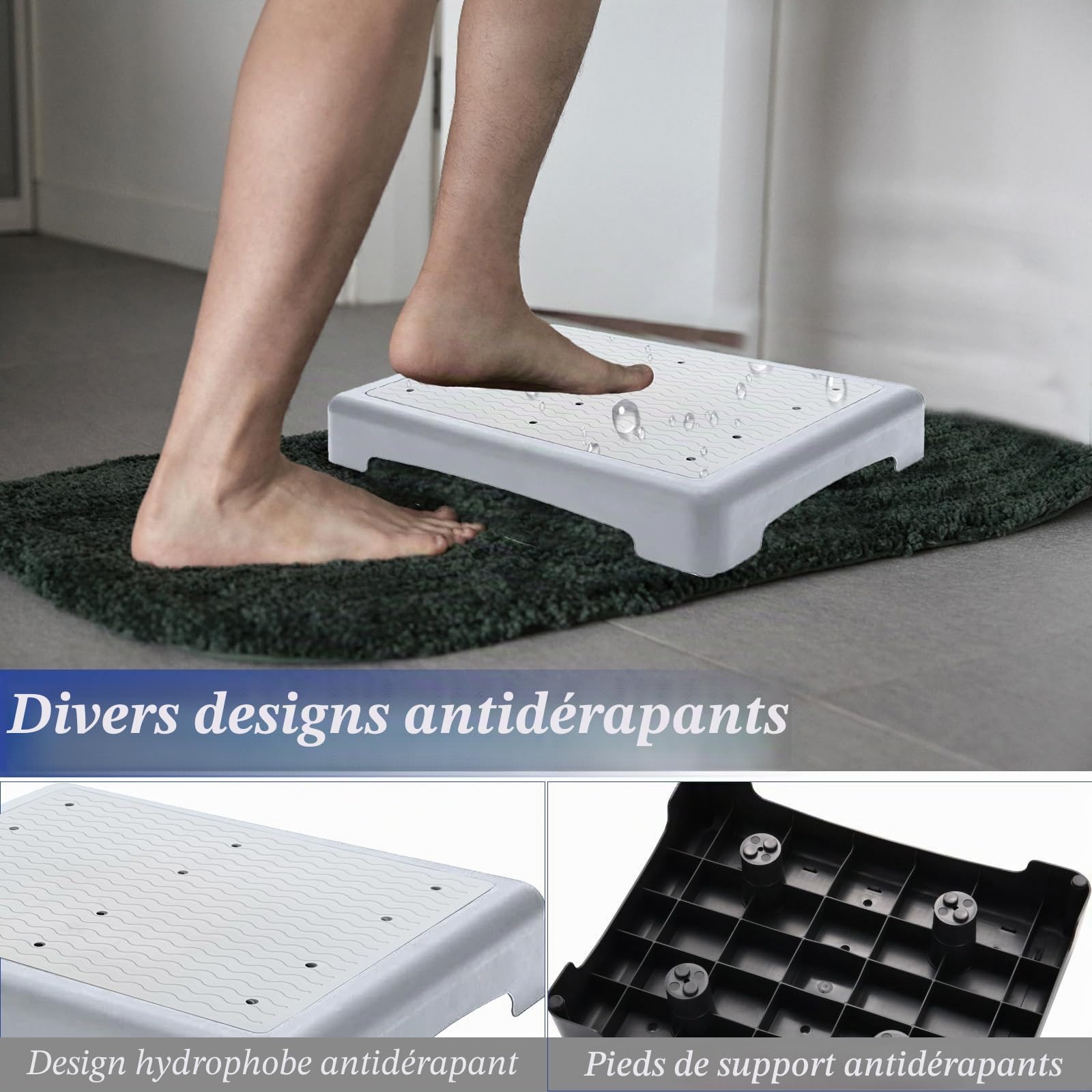 Demi-marches Antidérapantes,Demi-Marche Intérieure/Extérieure,Marche d Exterieur avec Surface antidérapante et Pied, Antidérapant Demi Marche Empilable,Escabeaux de Sécurité pour Personnes âgée (Gris)