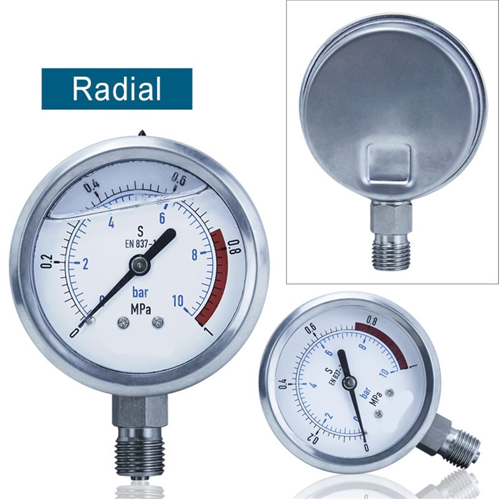 Manometro antivibrazione 0-60mpa Radiale/assiale Aria idraulica Acqua Acciaio Inossidabile manometro Olio Filettatura G1/4 G1/2 manometro Digitale (Un Quarto Radiale, 0-0,4 MPa)