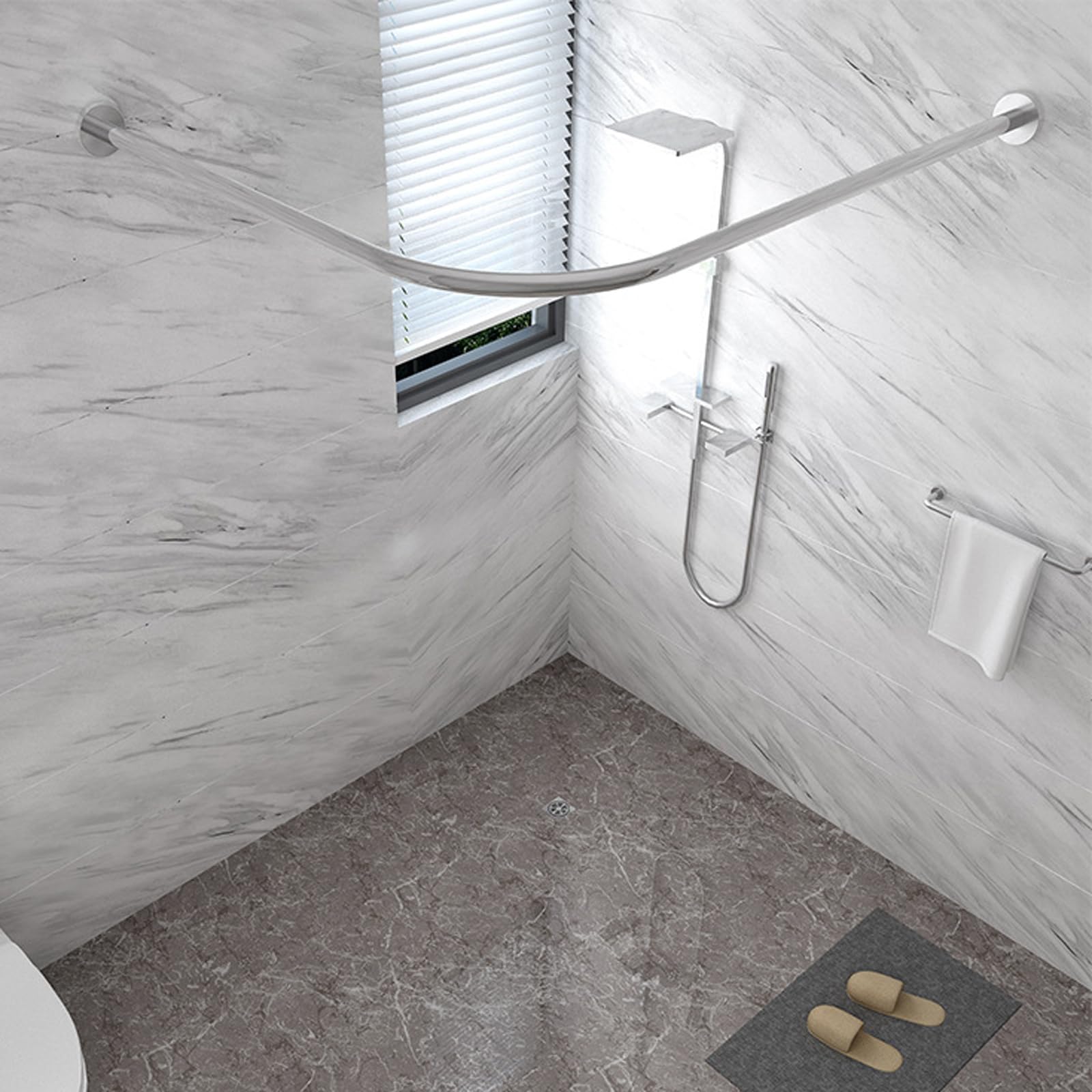 Vllentin L Shaped Shower Curtain Rail,Extendable Curved Curtain Pole,Shape Bathtub Corner Rail,Stainless Steel,Wall Mounted,For Bathroom,Bathtub,Clothing Store,Locker Rooms,Private Space