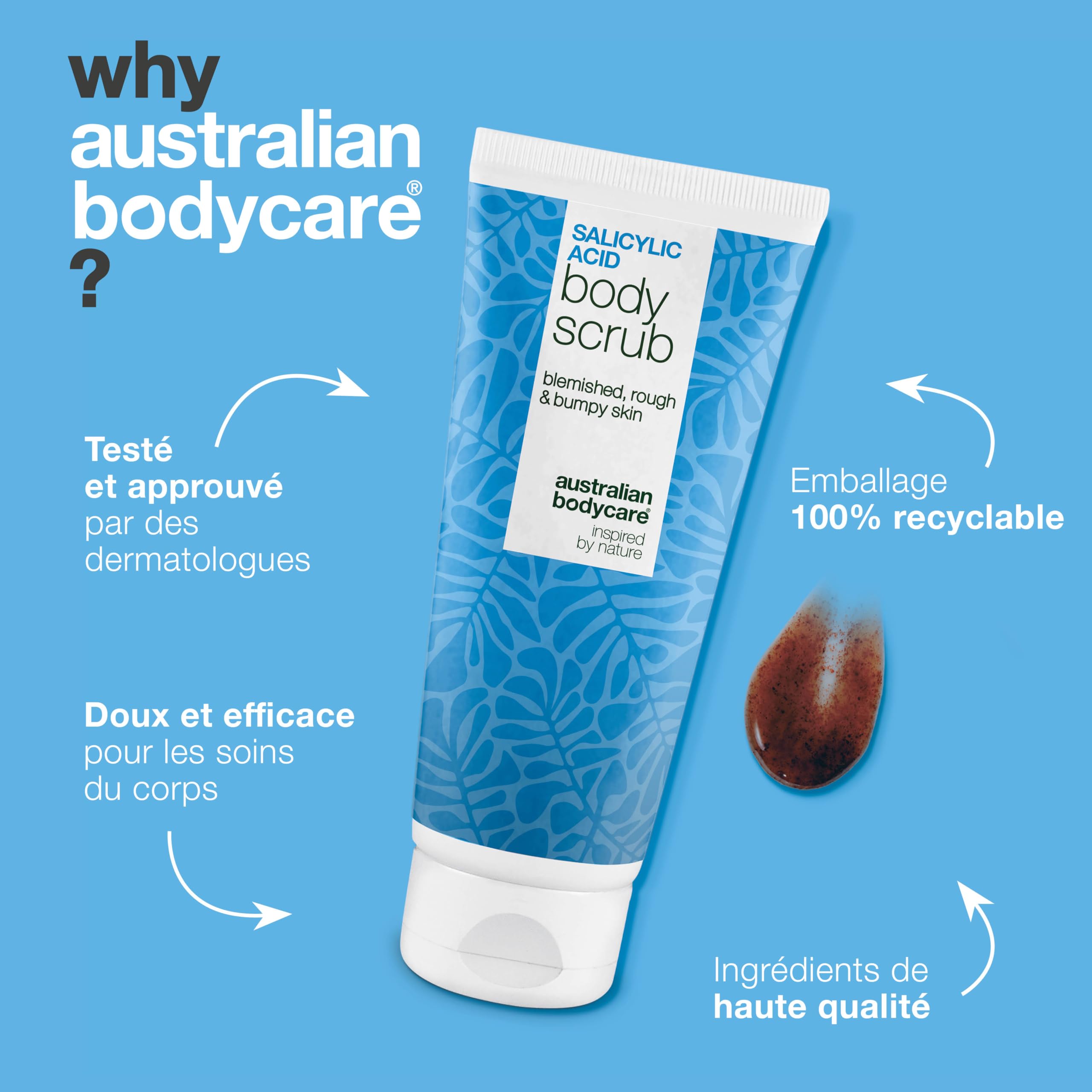 Gommage corps à l’acide salicylique pour les boutons sur le corps, le dos, la poitrine et les fesses – peeling anti-imperfections & pores dilatés avec acide salicylique (BHA) et acide glycolique (AHA)