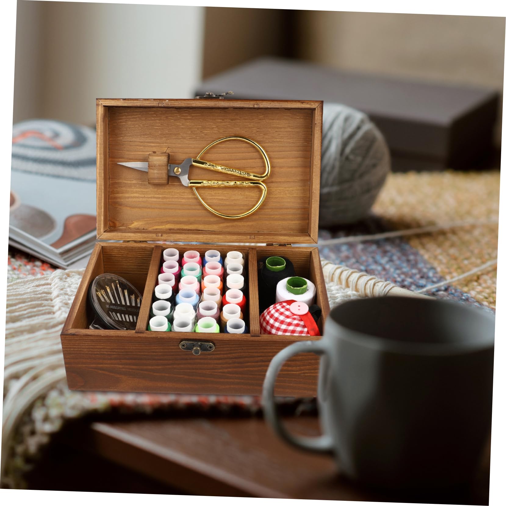 DOITOOL 2 Set Strumenti da Cucito Scatola Legno Kit Completo e Portatile per Cucito Diy Organizzatore per Casa