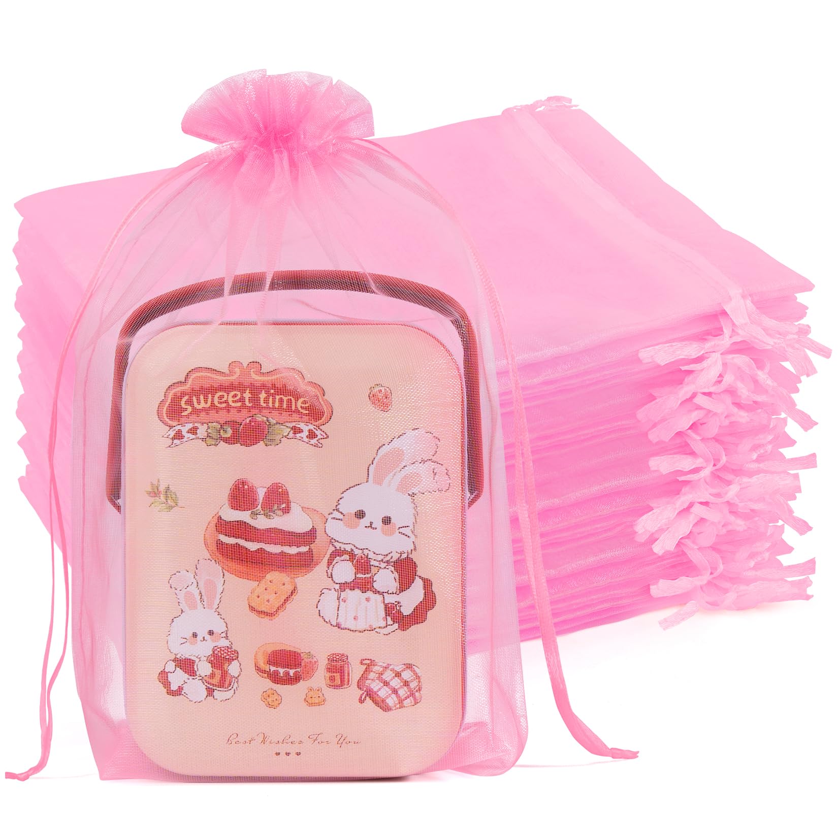 Crweety 50 Pcs Pink Organza Bags 6x9 Inch, Premium Mesh Gift Bags for Wedding Baby Shower Party Favors, Small Mesh Bags Drawtring for Candy Jewelry Christmas, Cute Sachet Bags for Mothers Day Gifts