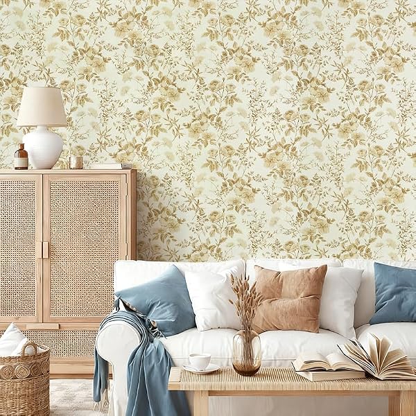 Erfoni 16.9" x394" Yellow Brown Floral Peel and Stick Wallpaper Boho Floral Leaf Contact Paper Flower Self Adhesive Wall Paper DIY Removable Decoration Wallpaper for Bedroom Accent Wall Covering by Erfoni - Image 3