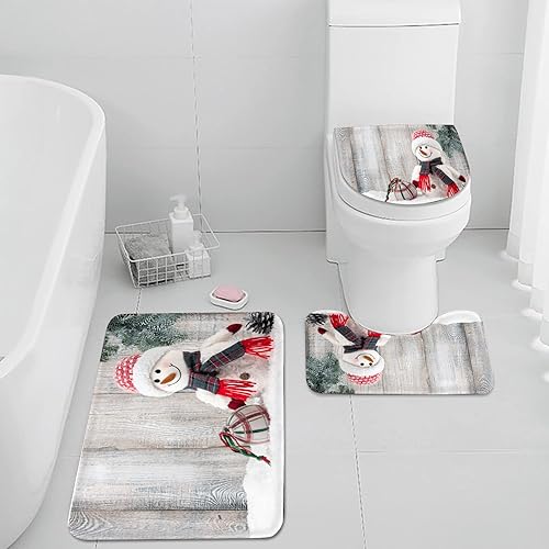 ArtSocket Juego de 3 alfombras y tapetes de baño, antideslizantes, muñeco de nieve, bola de Navidad, de nieve, absorbente, de espuma viscoelástica,